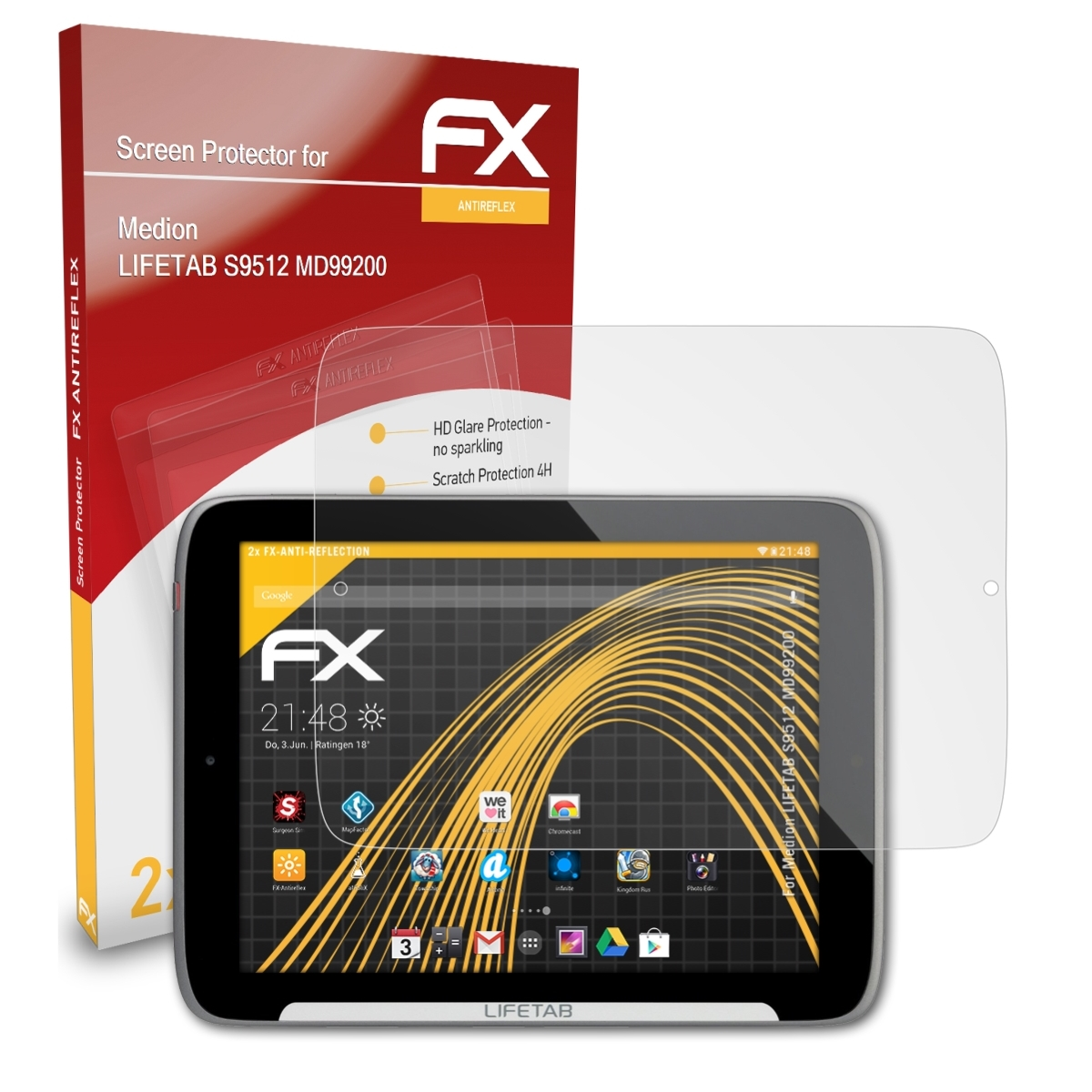 ATFOLIX 2x FX-Antireflex Displayschutz(für (MD99200)) LIFETAB S9512 Medion