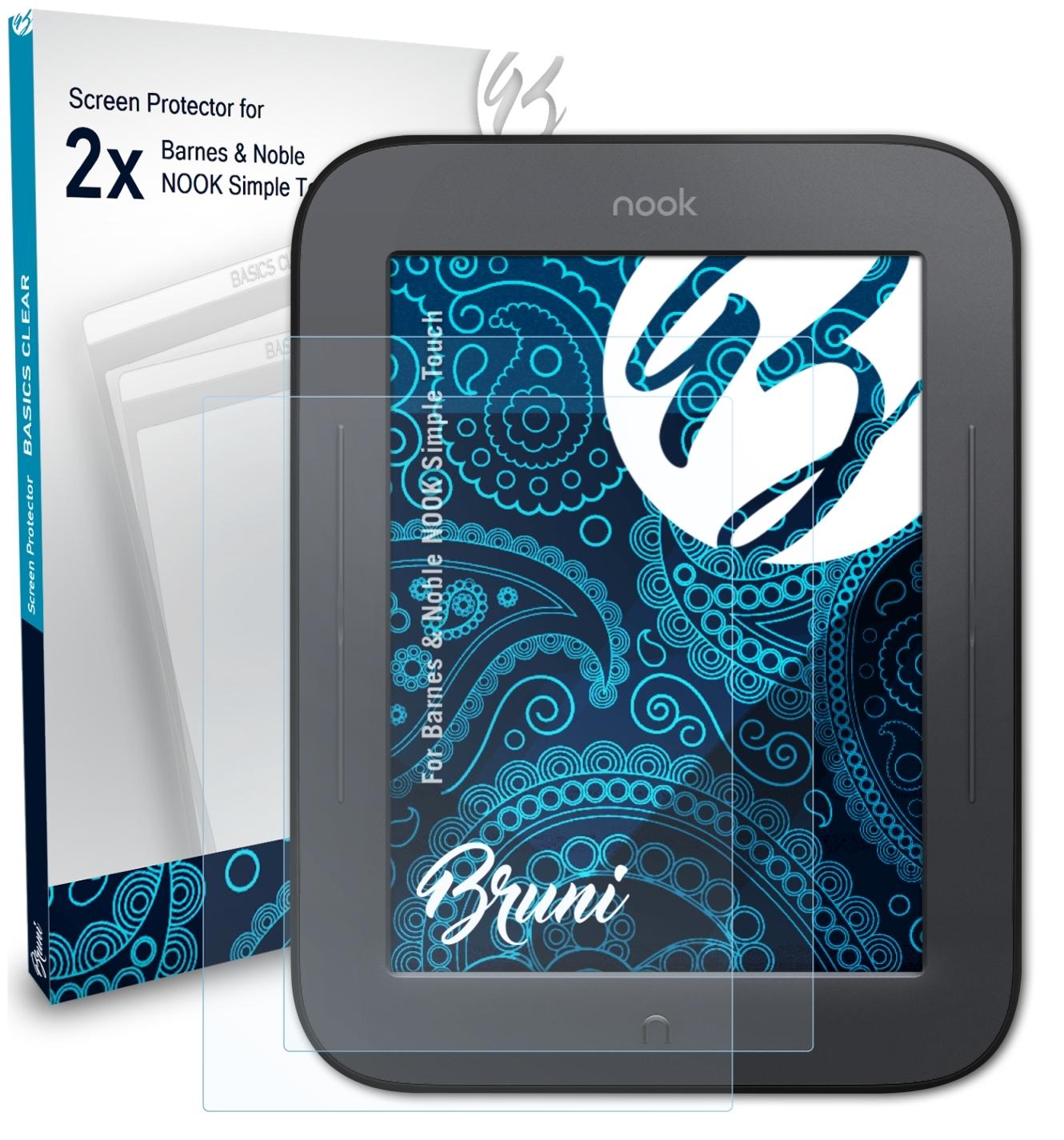 BRUNI 2x Basics-Clear Schutzfolie(für Simple Touch) Noble Barnes NOOK 