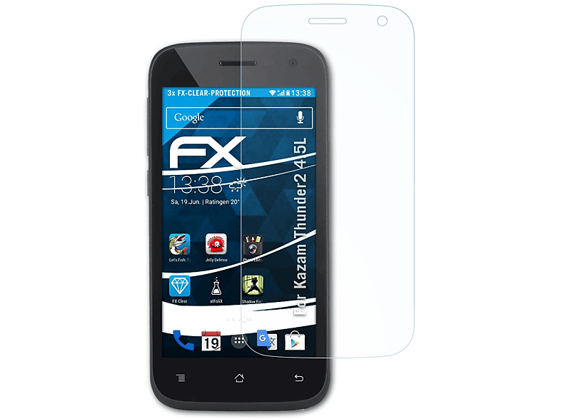 ATFOLIX 3x FX-Clear Displayschutz(für Kazam Thunder2 4.5L)