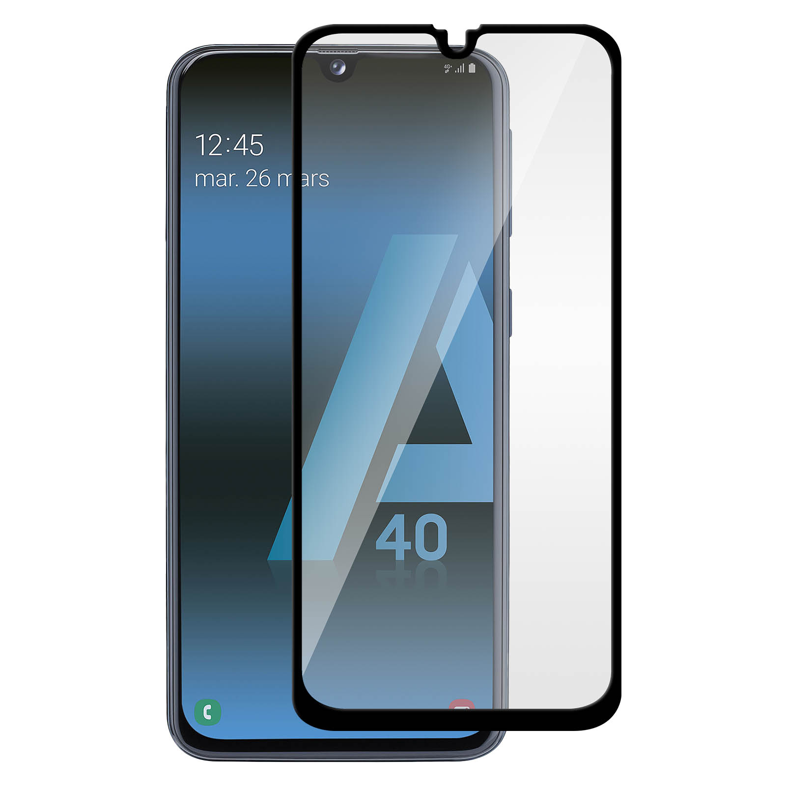 AVIZAR Gehärtetes Glas Schutzfolie mit 9H Schwarz Glas-Folien(für Samsung A40) Galaxy Härtegrad, Rand
