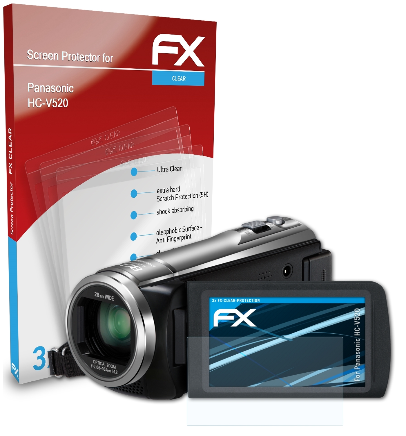 ATFOLIX Panasonic 3x FX-Clear Displayschutz(für HC-V520)