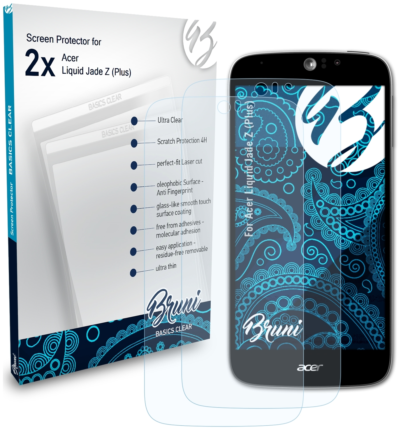 BRUNI 2x Basics-Clear Schutzfolie(für Acer Liquid Z Jade (Plus))
