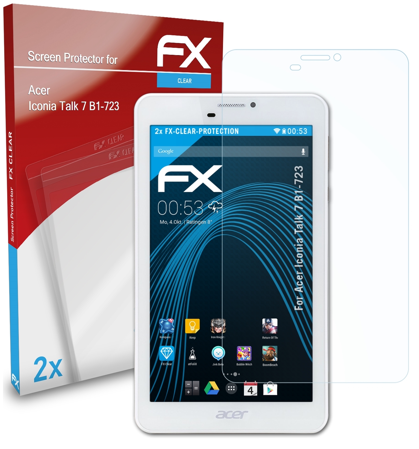 ATFOLIX 2x FX-Clear Displayschutz(für Acer Talk 7 Iconia (B1-723))