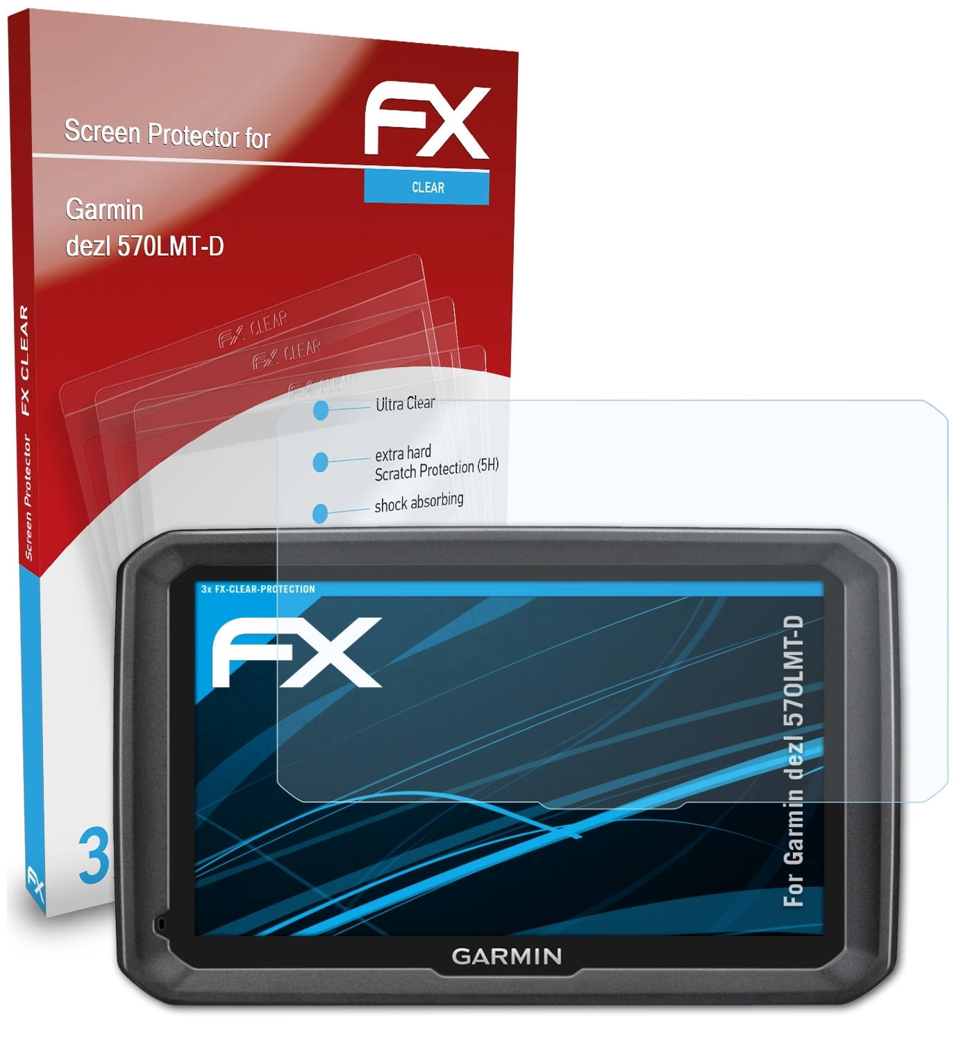FX-Clear Garmin ATFOLIX 570LMT-D) 3x dezl Displayschutz(für