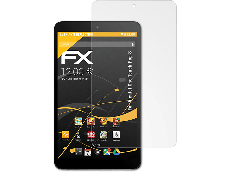 ATFOLIX 2x FX-Antireflex One 8) Alcatel Touch Displayschutz(für Pop