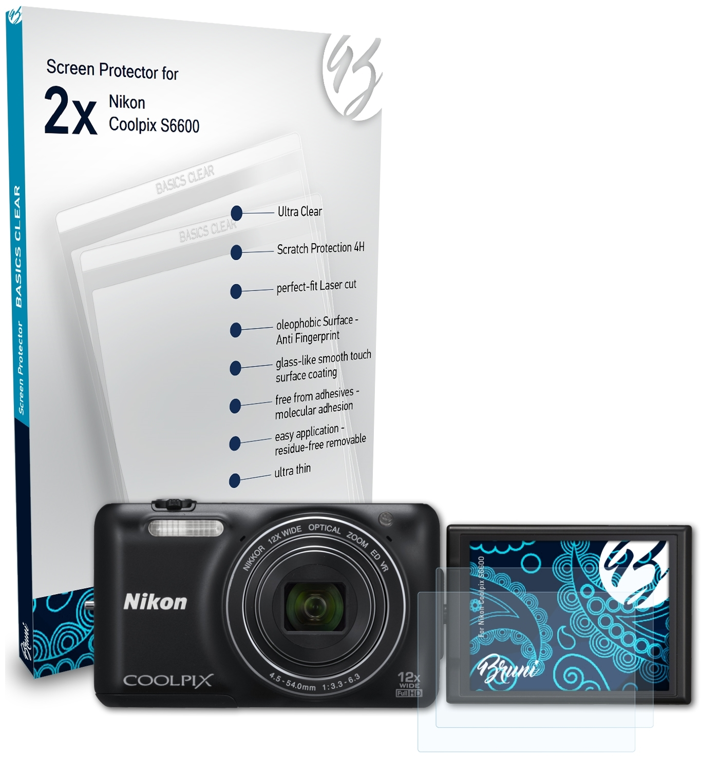 S6600) BRUNI Coolpix Schutzfolie(für Nikon 2x Basics-Clear