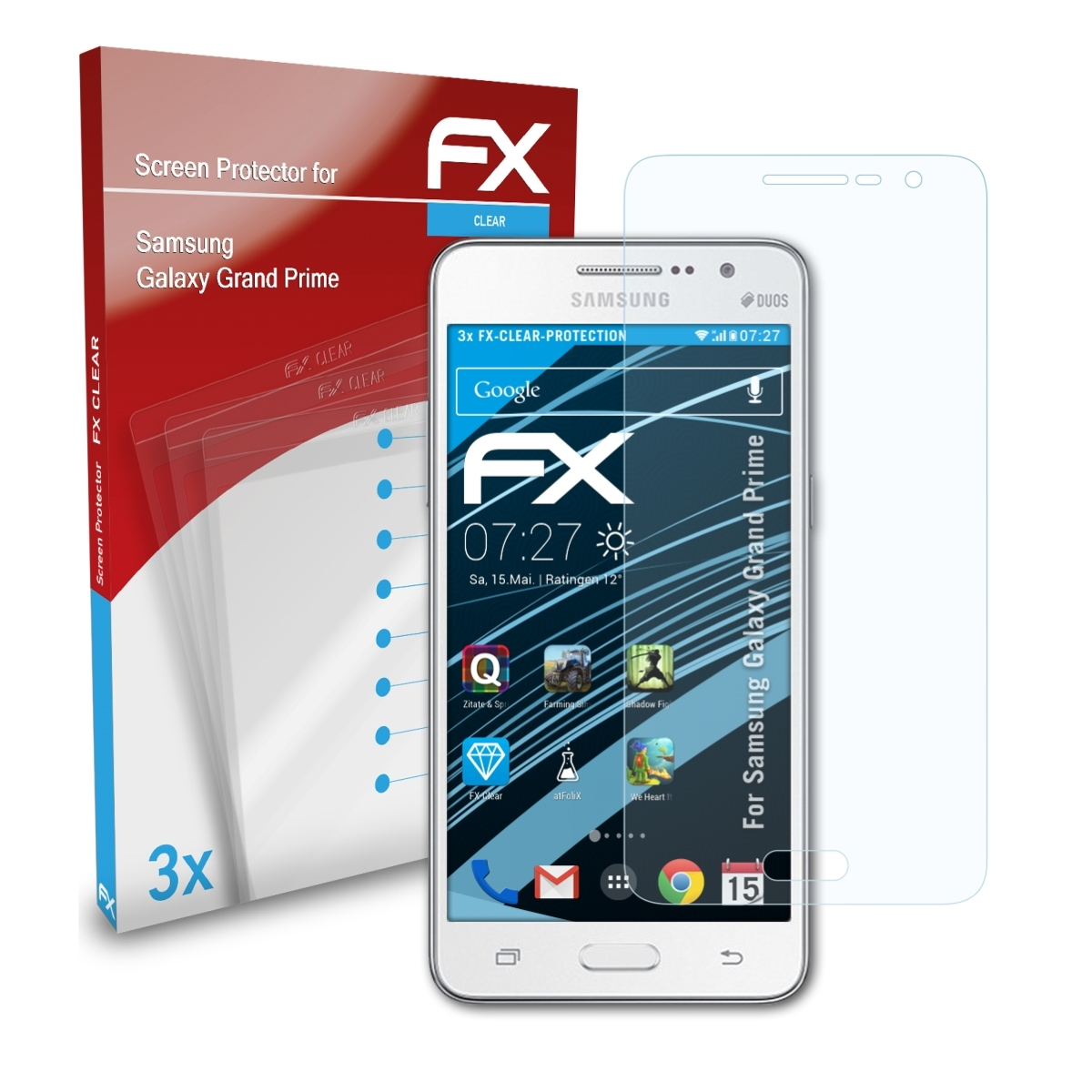 ATFOLIX 3x FX-Clear Displayschutz(für Samsung Grand Galaxy Prime)