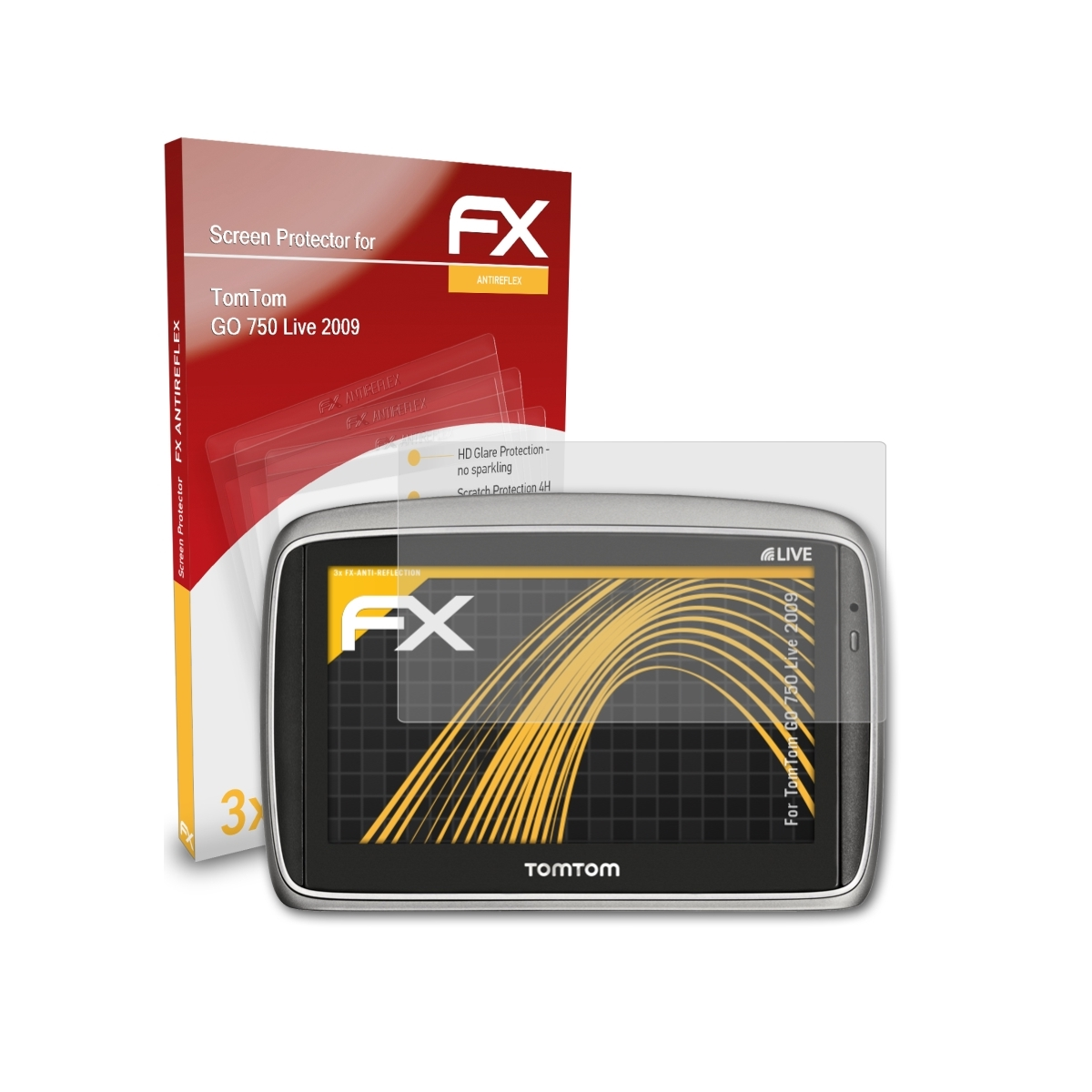 ATFOLIX 3x FX-Antireflex Displayschutz(für (2009)) 750 Live TomTom GO