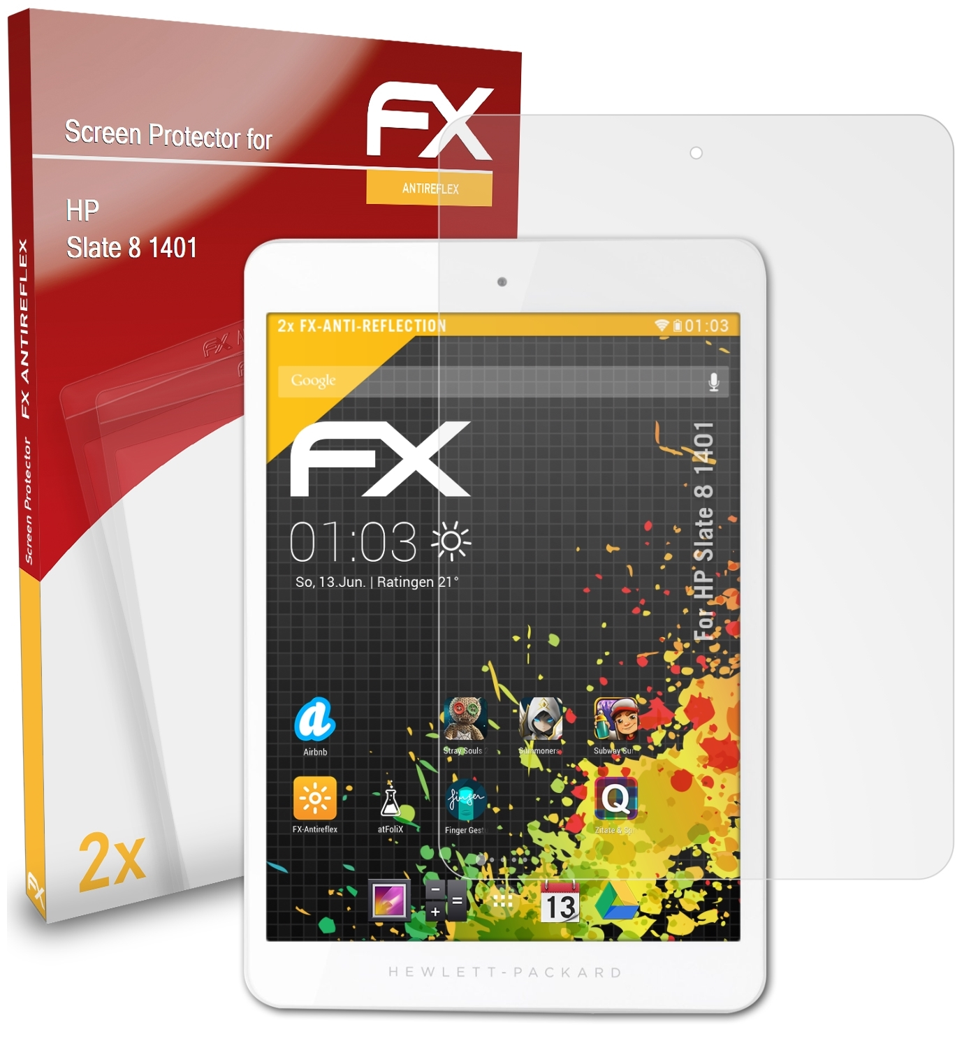 ATFOLIX 2x FX-Antireflex Displayschutz(für HP 1401) Slate 8