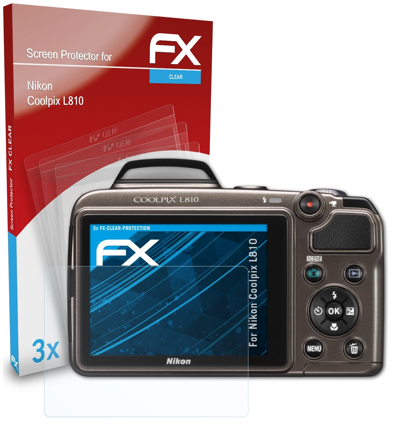 FX-Clear Nikon Coolpix L810) ATFOLIX Displayschutz(für 3x
