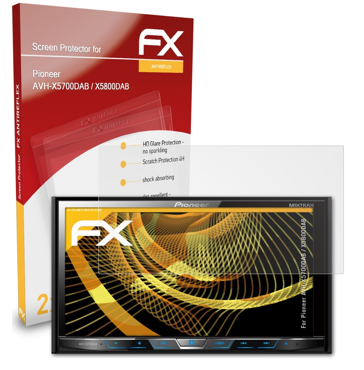 ATFOLIX 2x FX-Antireflex Displayschutz(für AVH-X5700DAB Pioneer X5800DAB) 