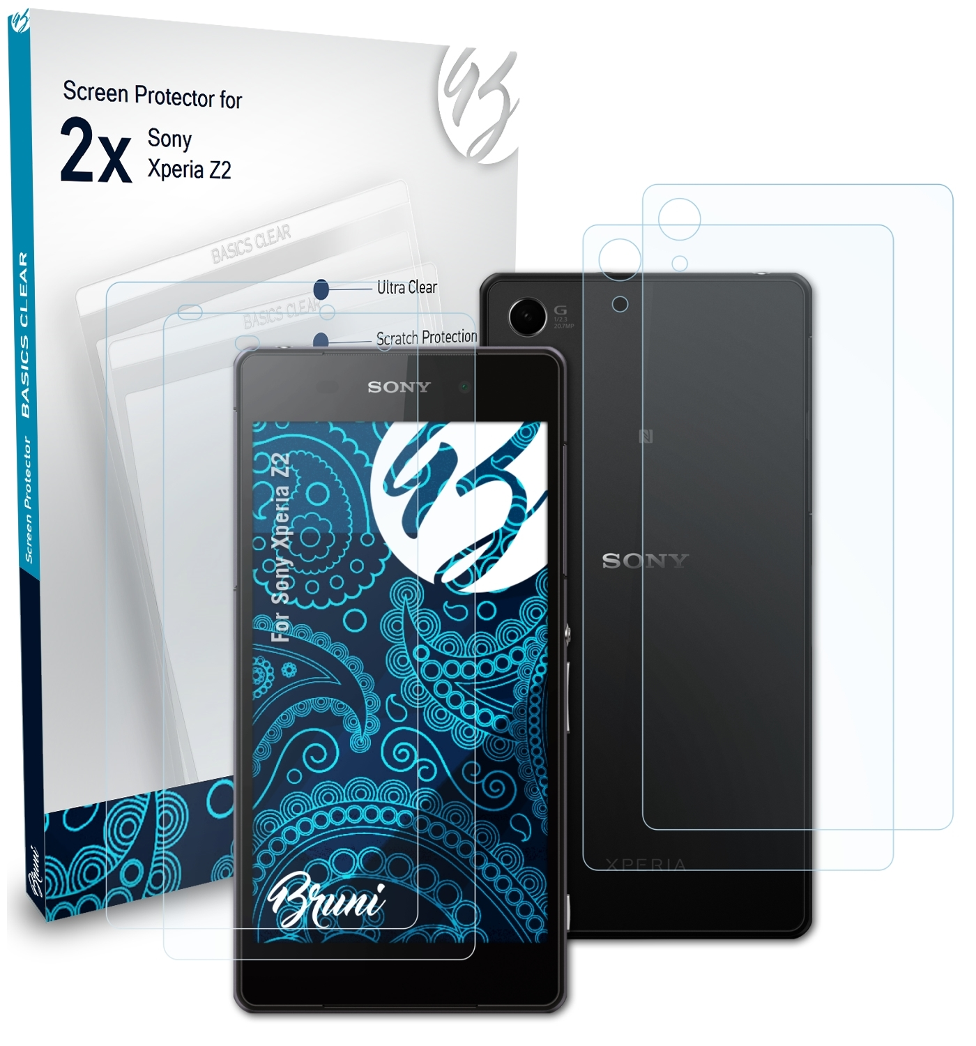 BRUNI 2x Xperia Basics-Clear Z2) Schutzfolie(für Sony