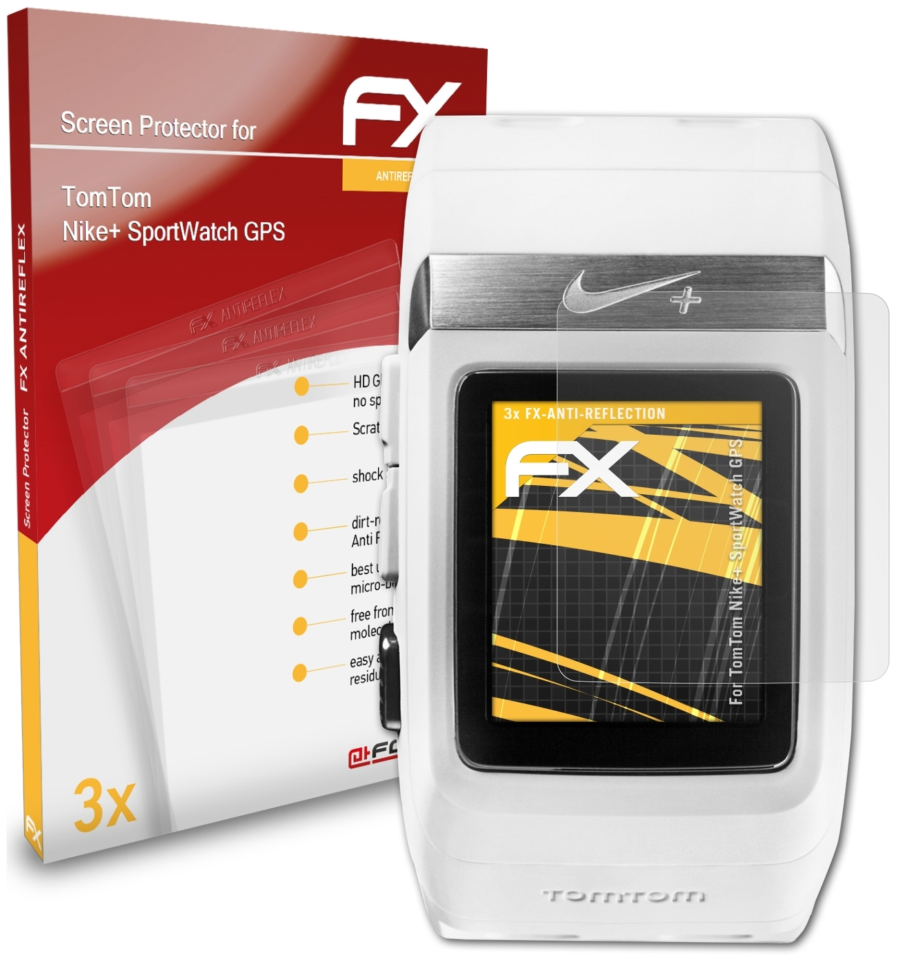 ATFOLIX 3x TomTom GPS) SportWatch Displayschutz(für FX-Antireflex