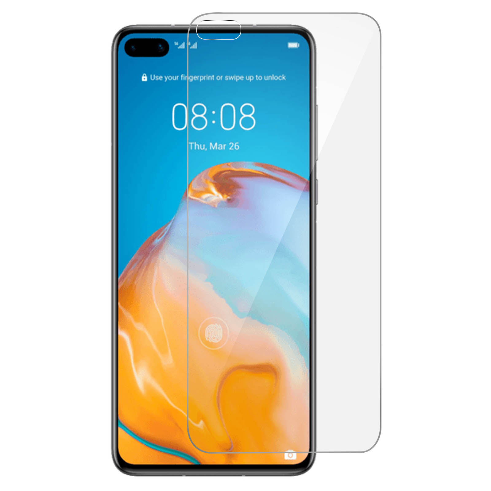 Smartphone con protezione per lo schermo. Protezione trasparente, lo schermo mostra l'ora.