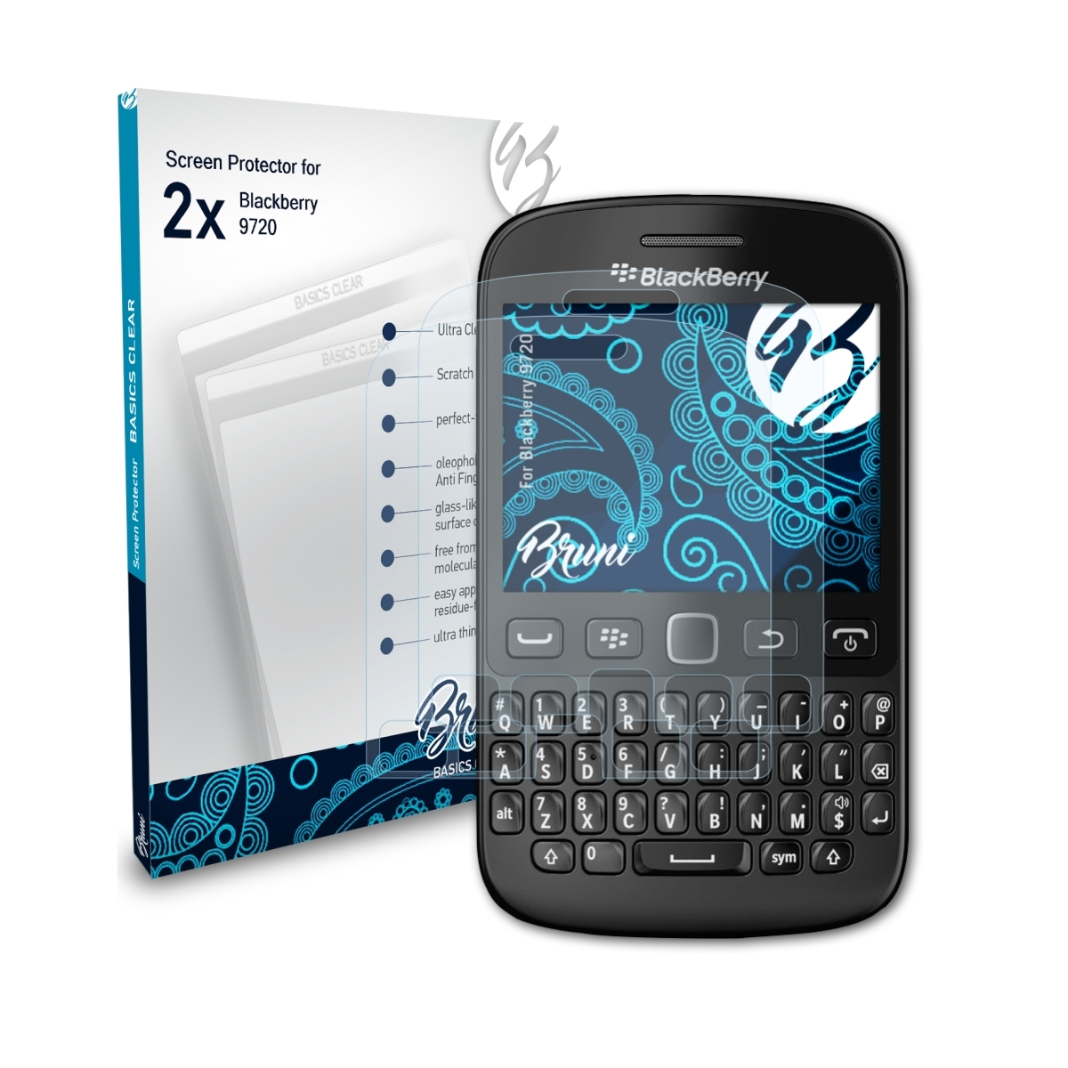 BRUNI 2x Basics-Clear Schutzfolie(für Blackberry 9720)