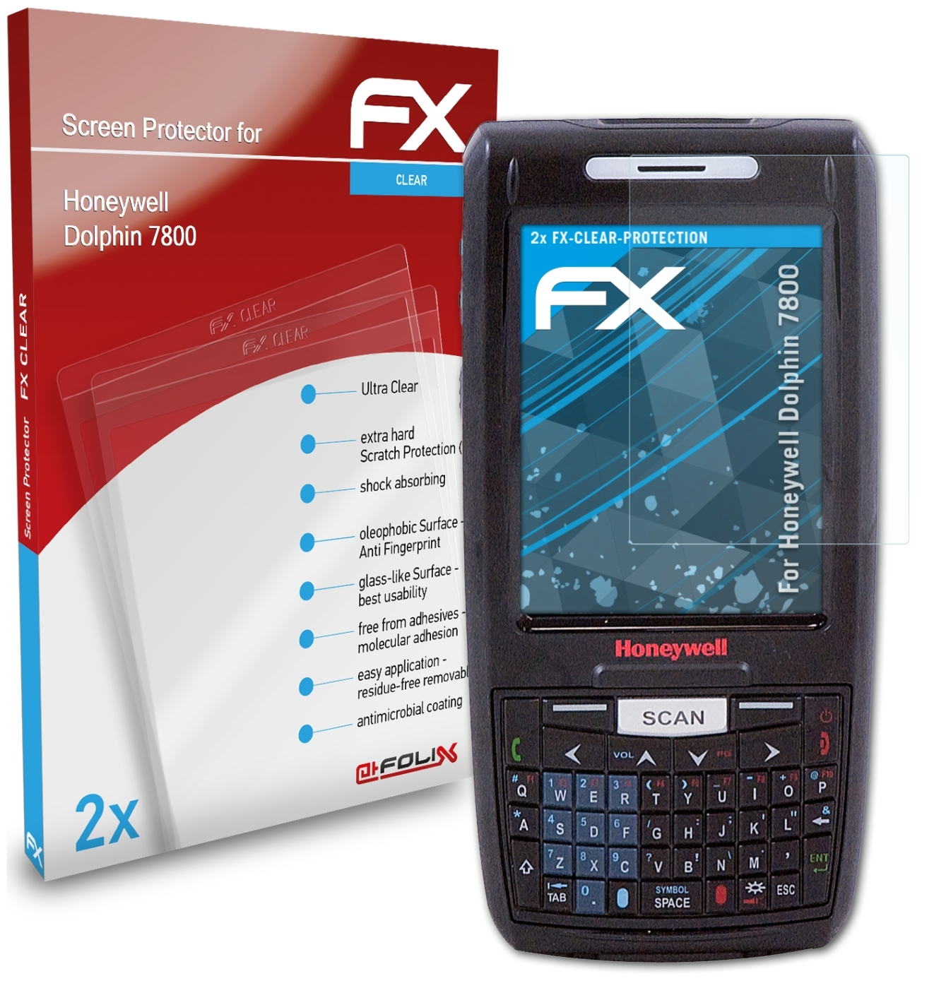 ATFOLIX 2x Honeywell Dolphin 7800) FX-Clear Displayschutz(für