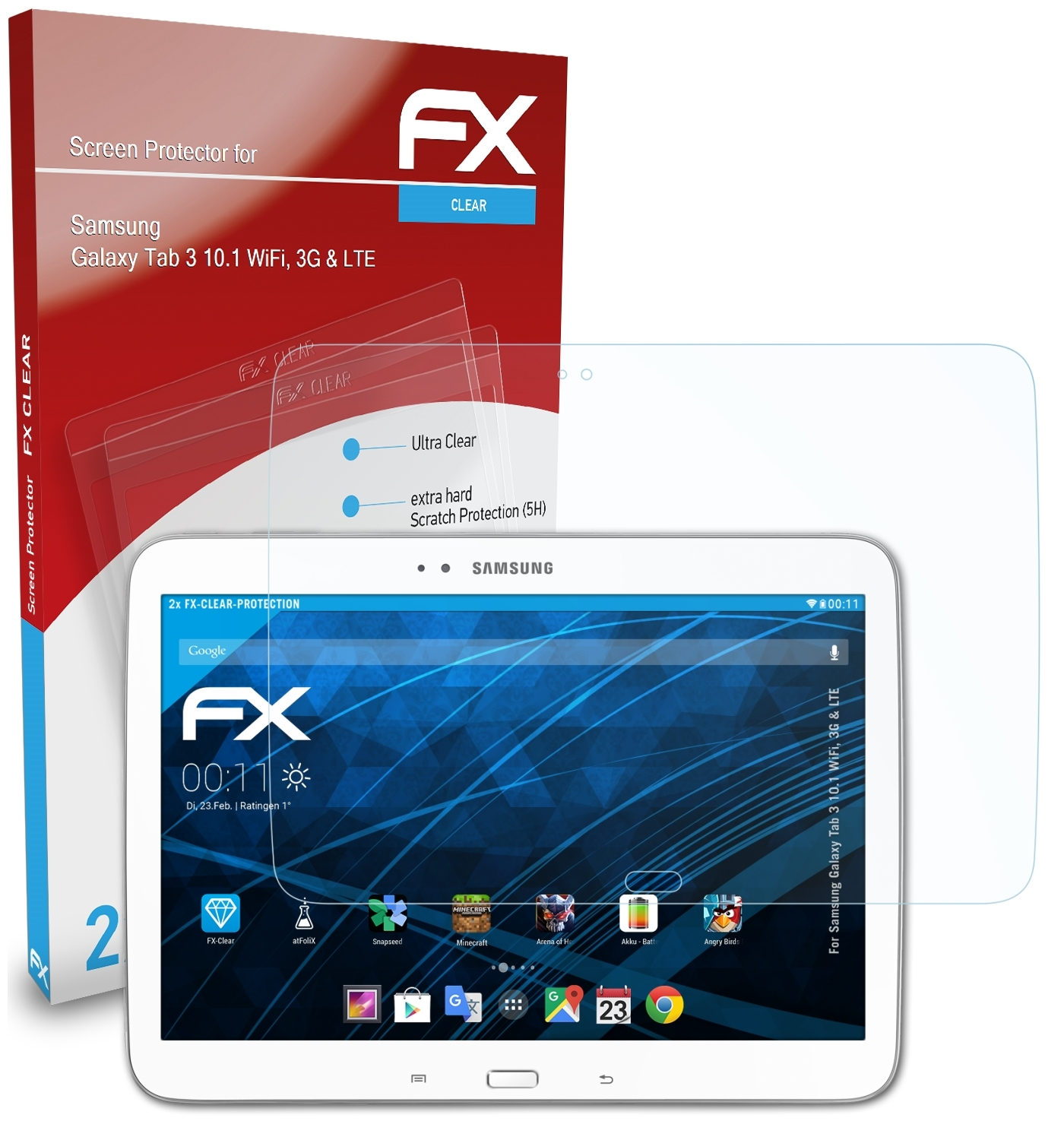 ATFOLIX 2x FX-Clear Displayschutz(für Samsung (WiFi, 10.1 3 3G Galaxy LTE)) & Tab