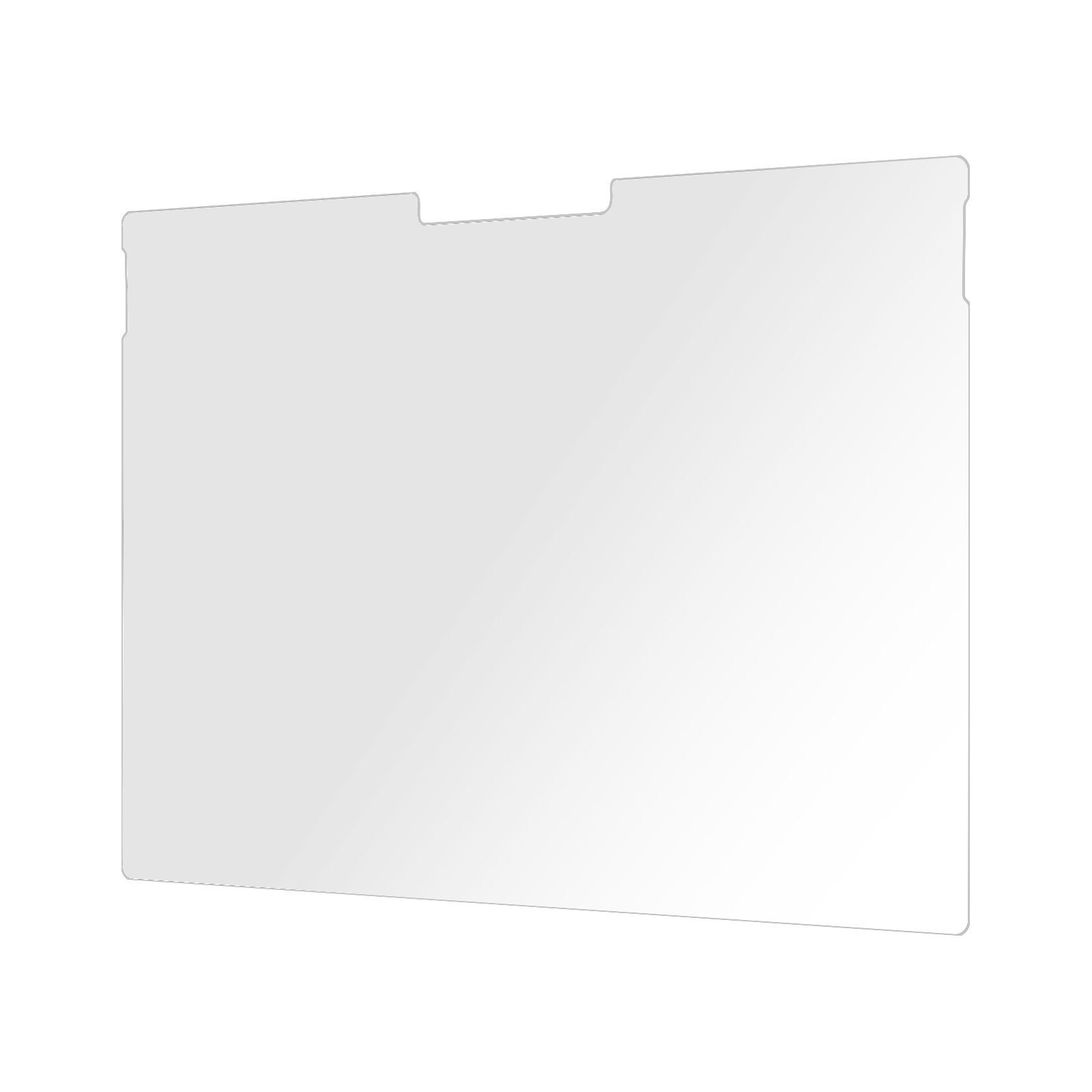 Una pantalla de plástico clara y rectangular con una muesca en la parte superior. Está sobre un fondo blanco, con un degradado.