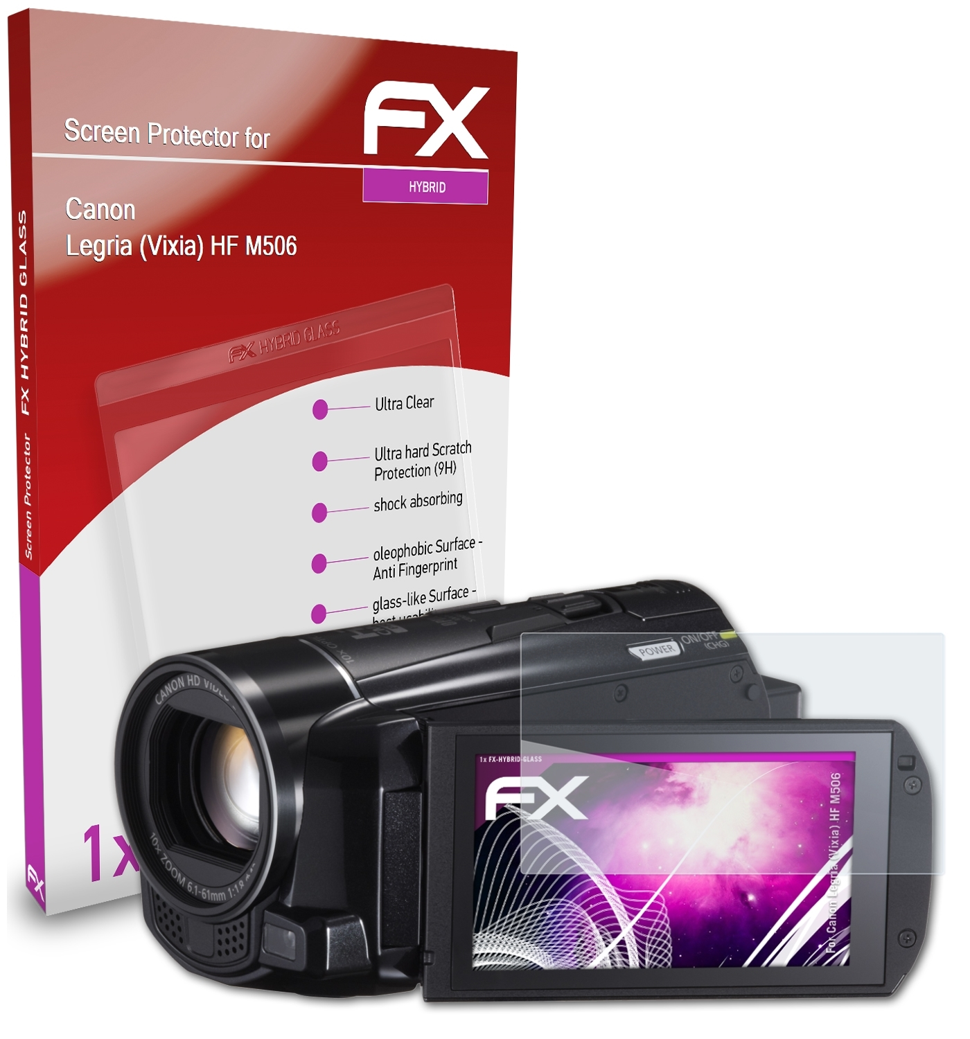 ATFOLIX FX-Hybrid-Glass Schutzglas(für Canon M506) Legria HF (Vixia)