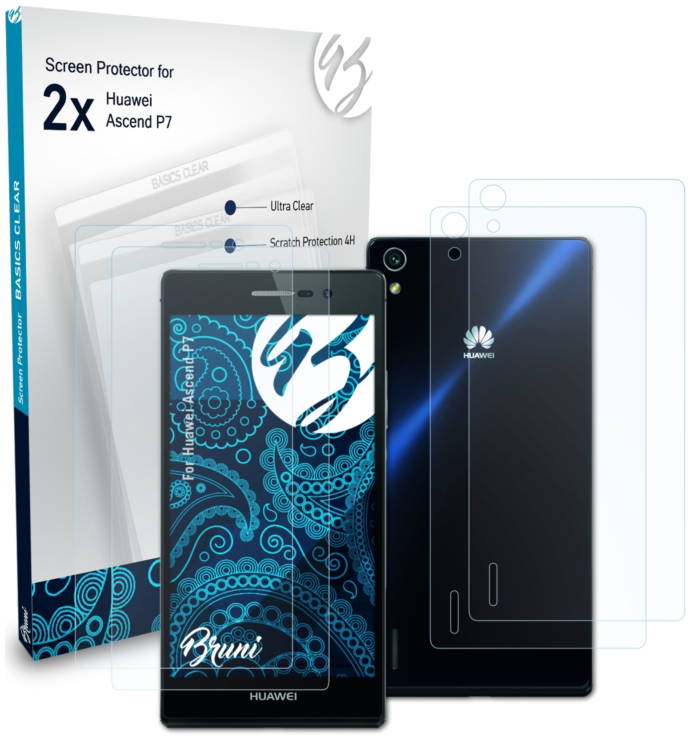 BRUNI 2x Basics-Clear Schutzfolie(für Ascend P7) Huawei