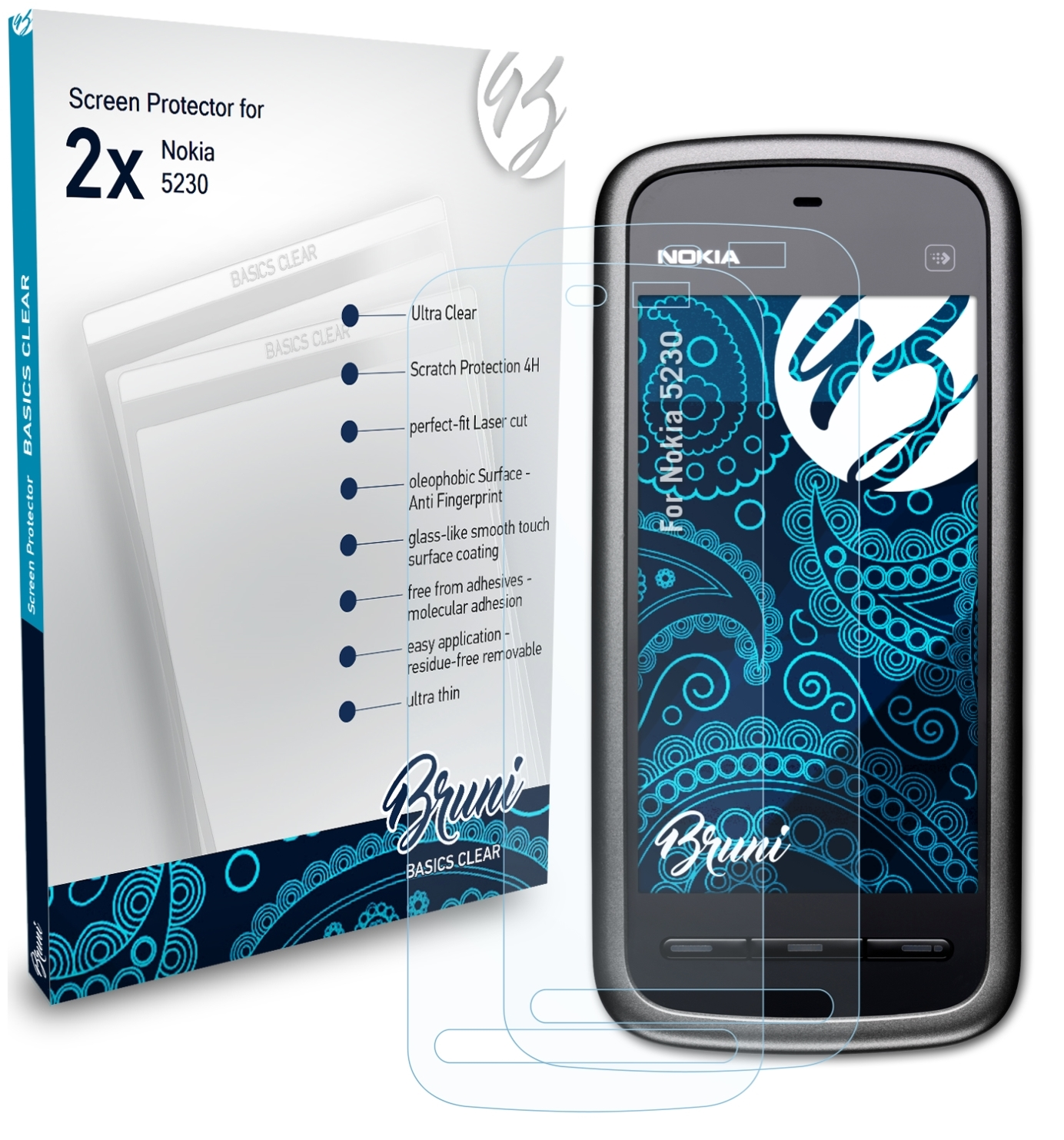 5230) Nokia 2x BRUNI Schutzfolie(für Basics-Clear