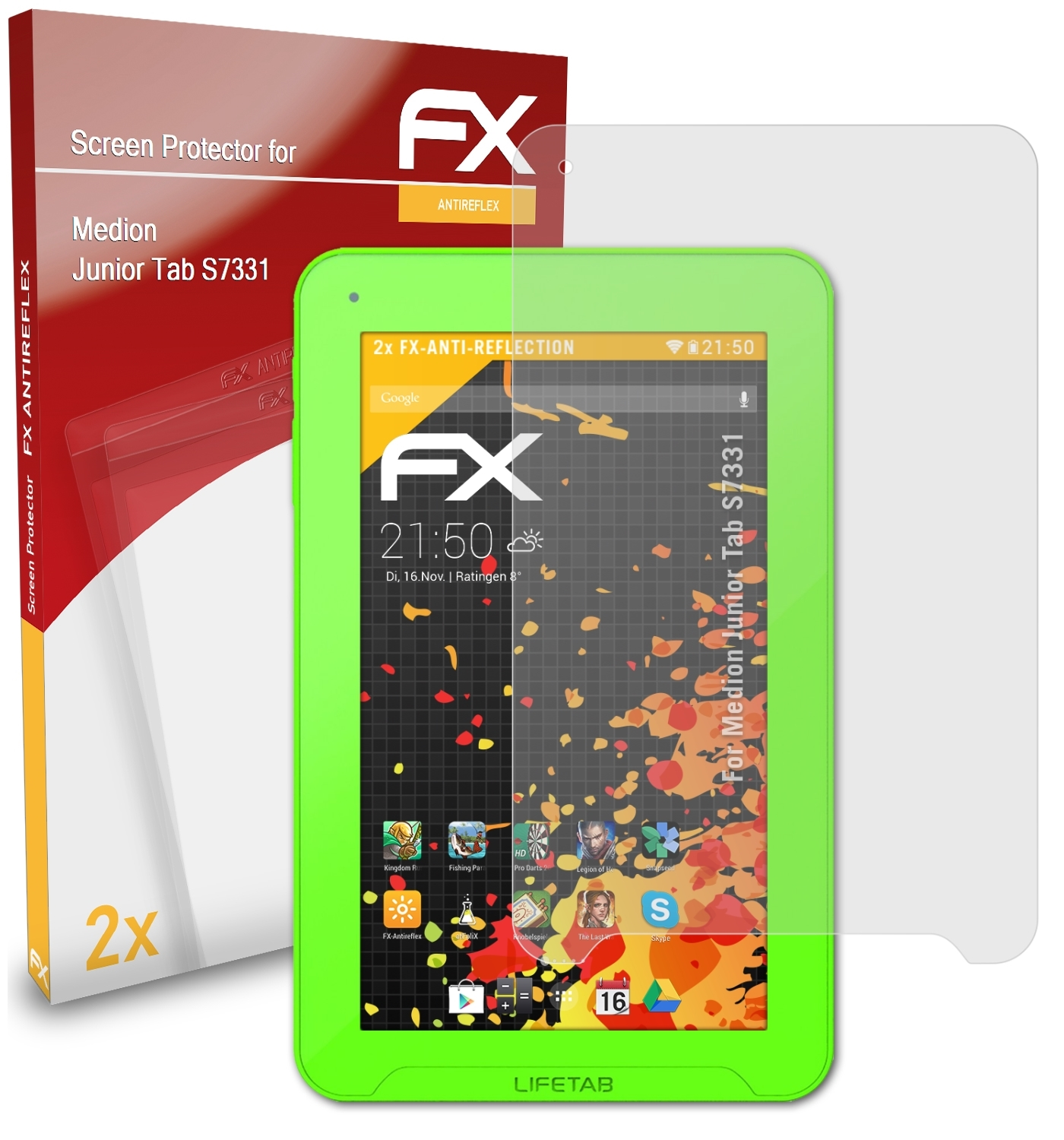 ATFOLIX 2x FX-Antireflex Displayschutz(für Medion S7331) Tab Junior