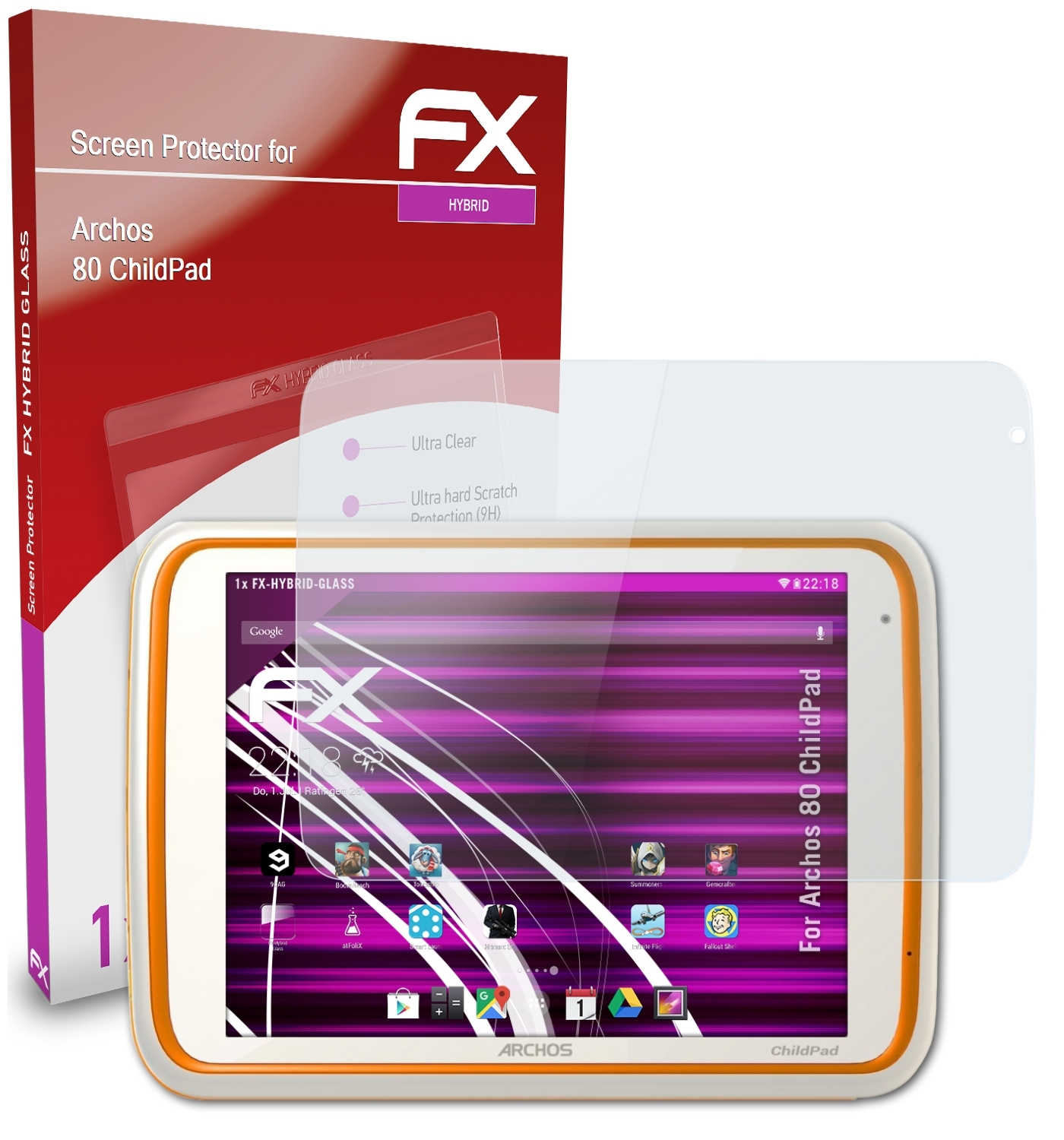 ATFOLIX FX-Hybrid-Glass Schutzglas(für 80 ChildPad) Archos