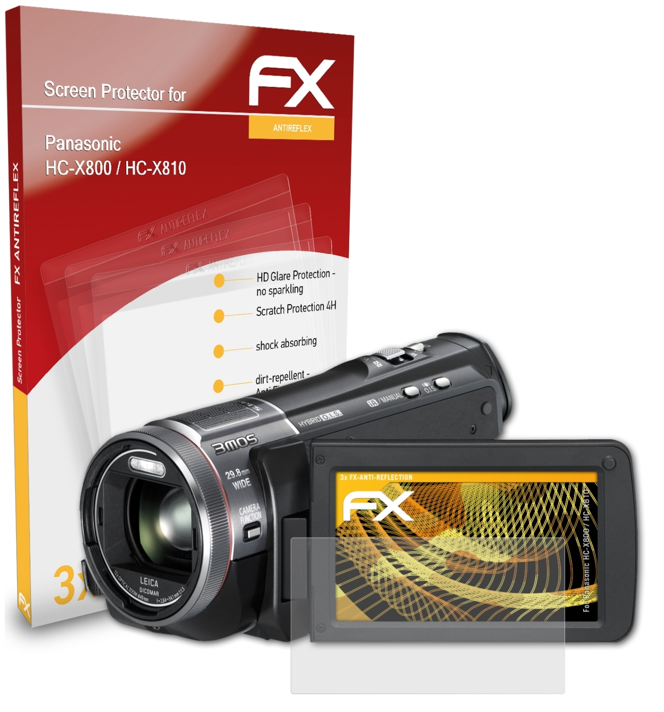 Panasonic HC-X810) Displayschutz(für FX-Antireflex / HC-X800 3x ATFOLIX