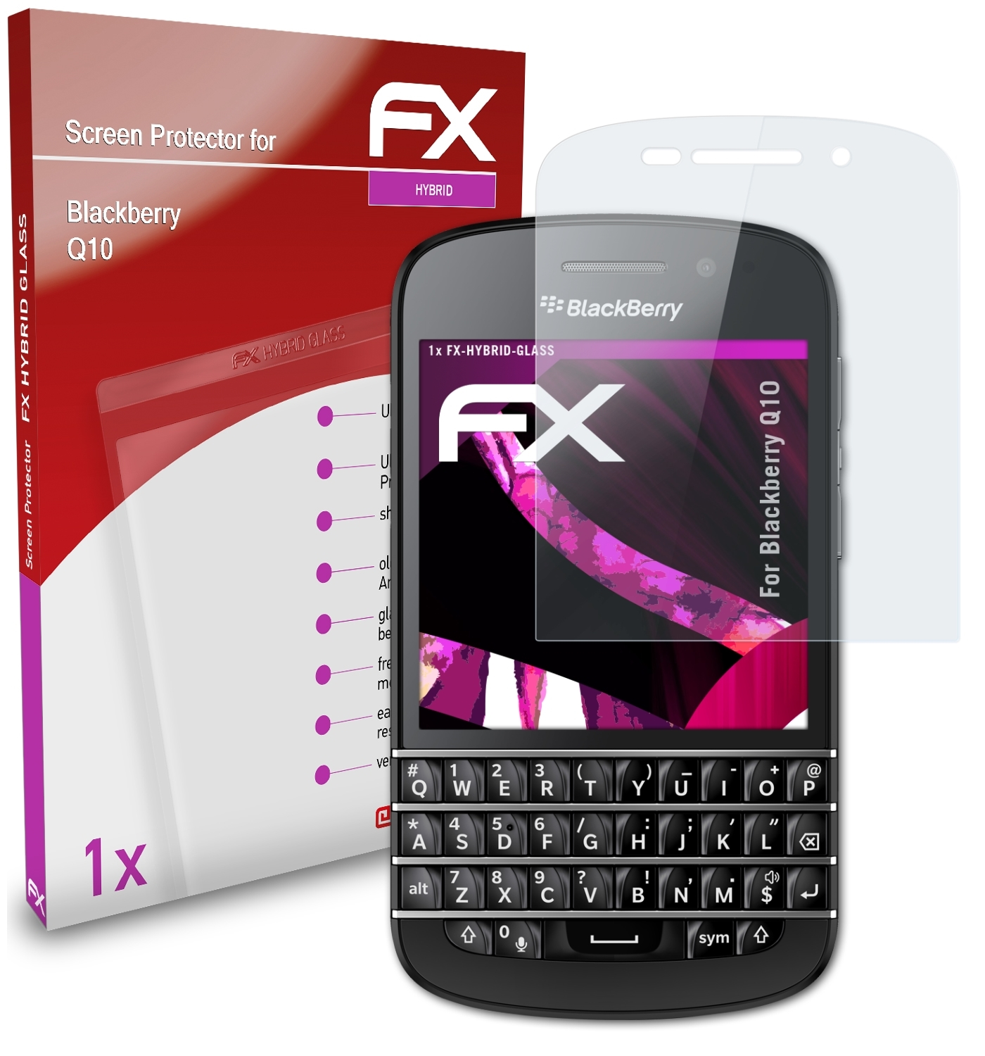 ATFOLIX FX-Hybrid-Glass Schutzglas(für Q10) Blackberry