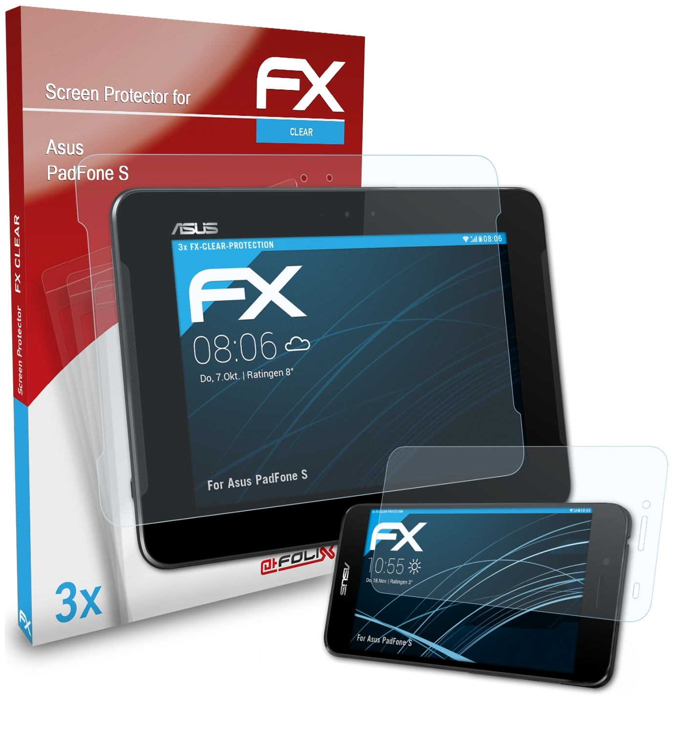 ATFOLIX 3x Asus Displayschutz(für PadFone FX-Clear S)