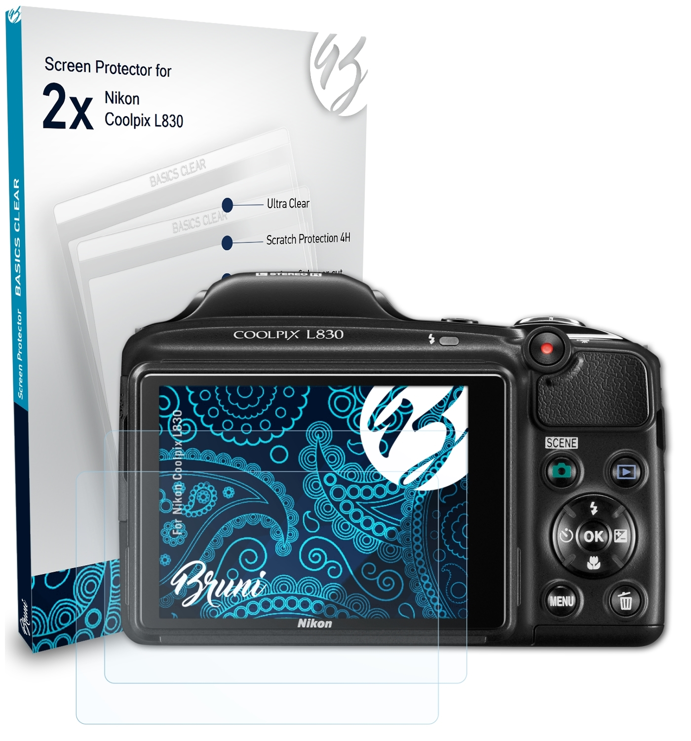 BRUNI 2x Basics-Clear Schutzfolie(für L830) Nikon Coolpix