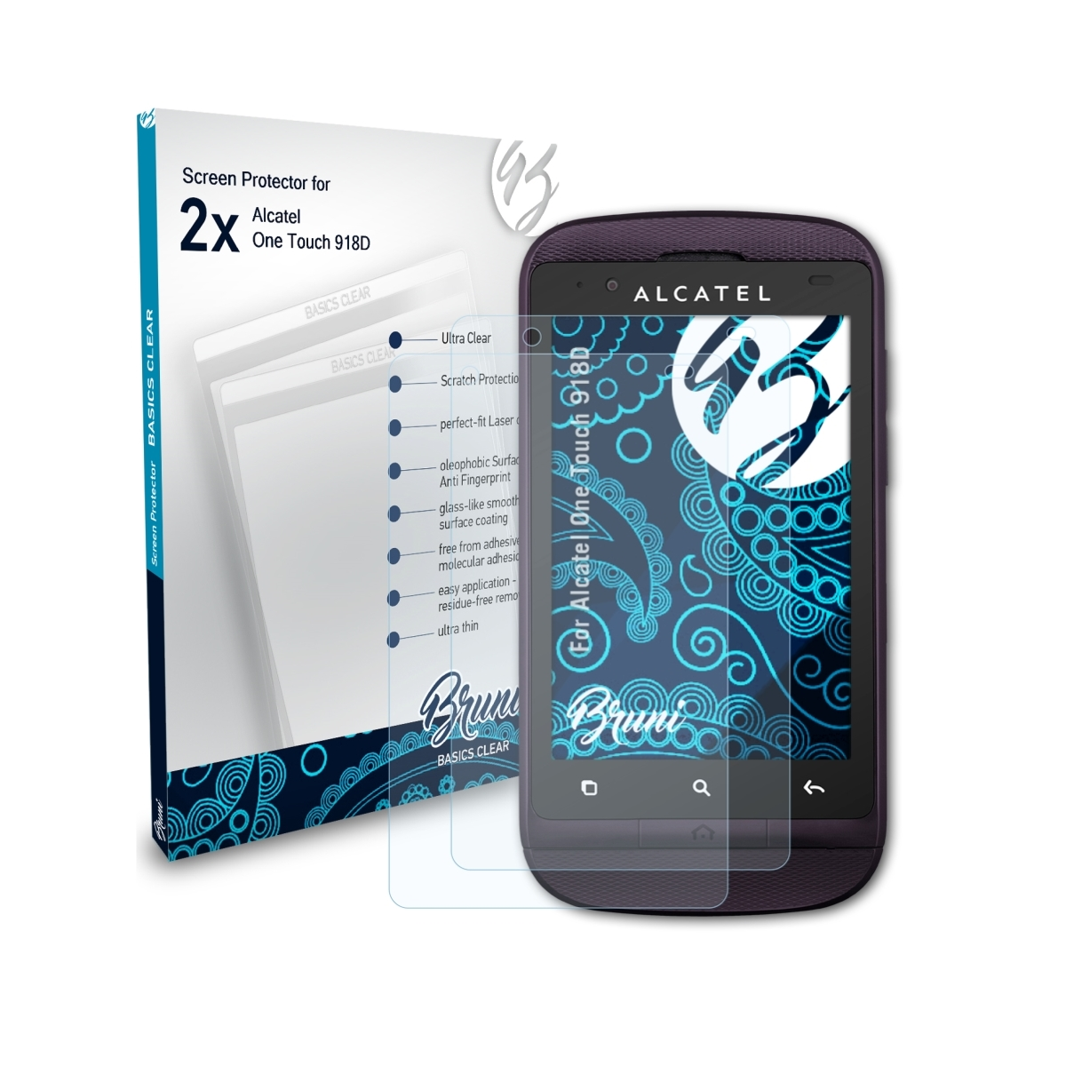 BRUNI 2x Basics-Clear Schutzfolie(für Touch One Alcatel 918D)
