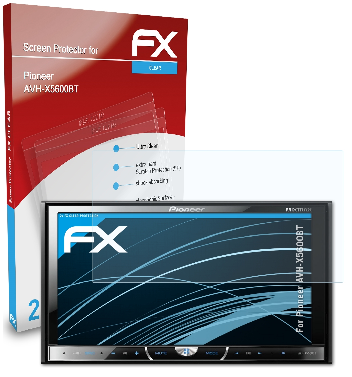 2x Displayschutz(für Pioneer ATFOLIX FX-Clear AVH-X5600BT)