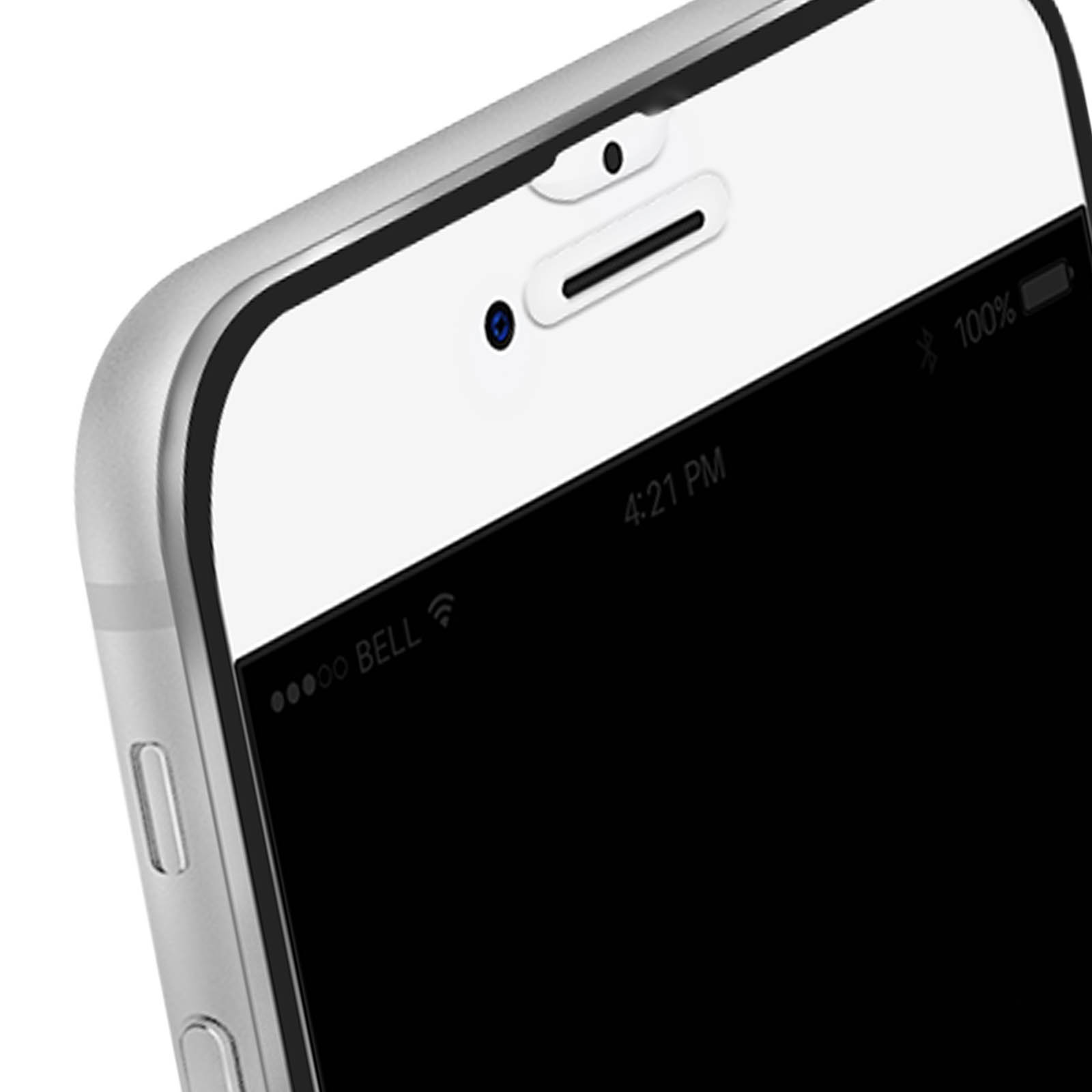 Primo piano di un telefono. Schermo nero. Telefono con protezione. Telefono bianco.