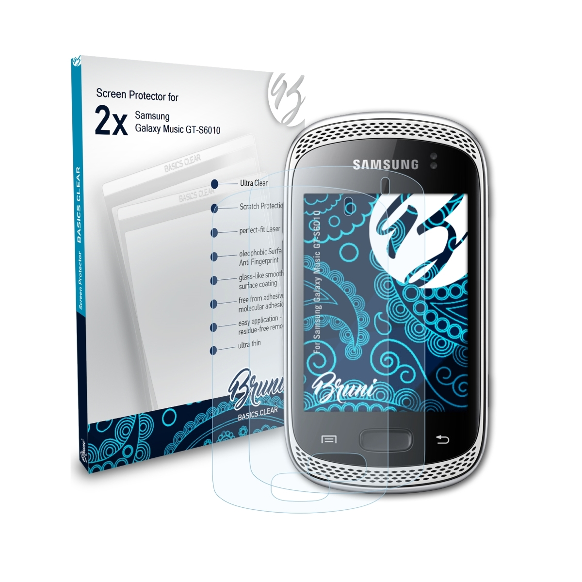BRUNI 2x Basics-Clear Samsung Schutzfolie(für Music (GT-S6010)) Galaxy