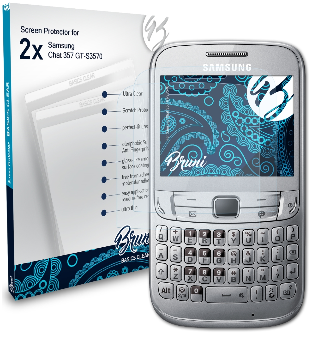 BRUNI 2x Basics-Clear Schutzfolie(für Samsung (GT-S3570)) Chat 357