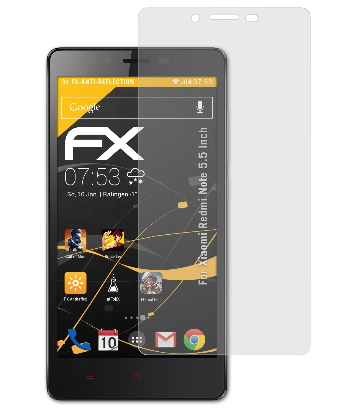 ATFOLIX 3x FX-Antireflex Displayschutz(für Xiaomi (5.5 Inch)) Redmi Note