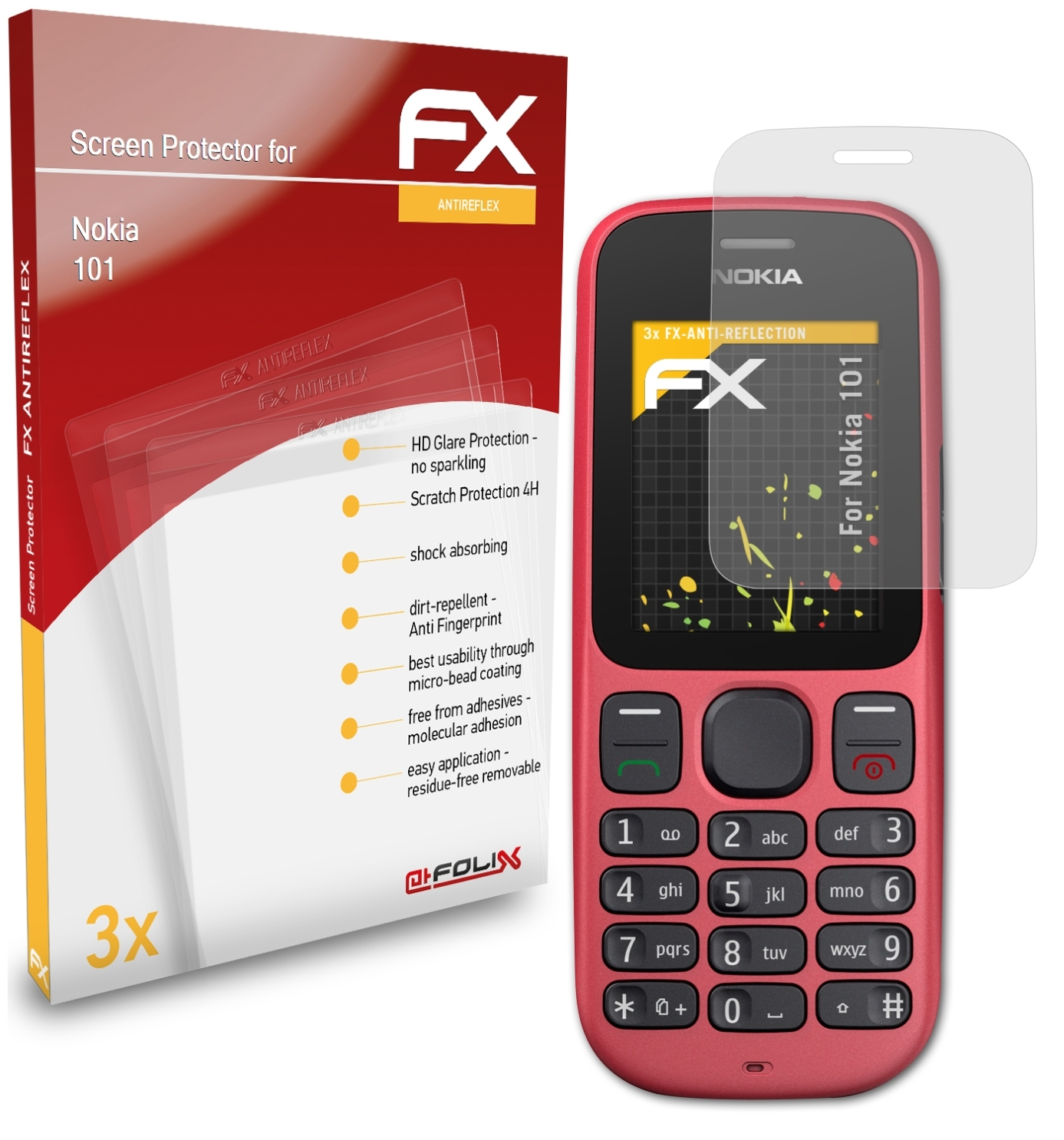 101) Displayschutz(für 3x Nokia ATFOLIX FX-Antireflex