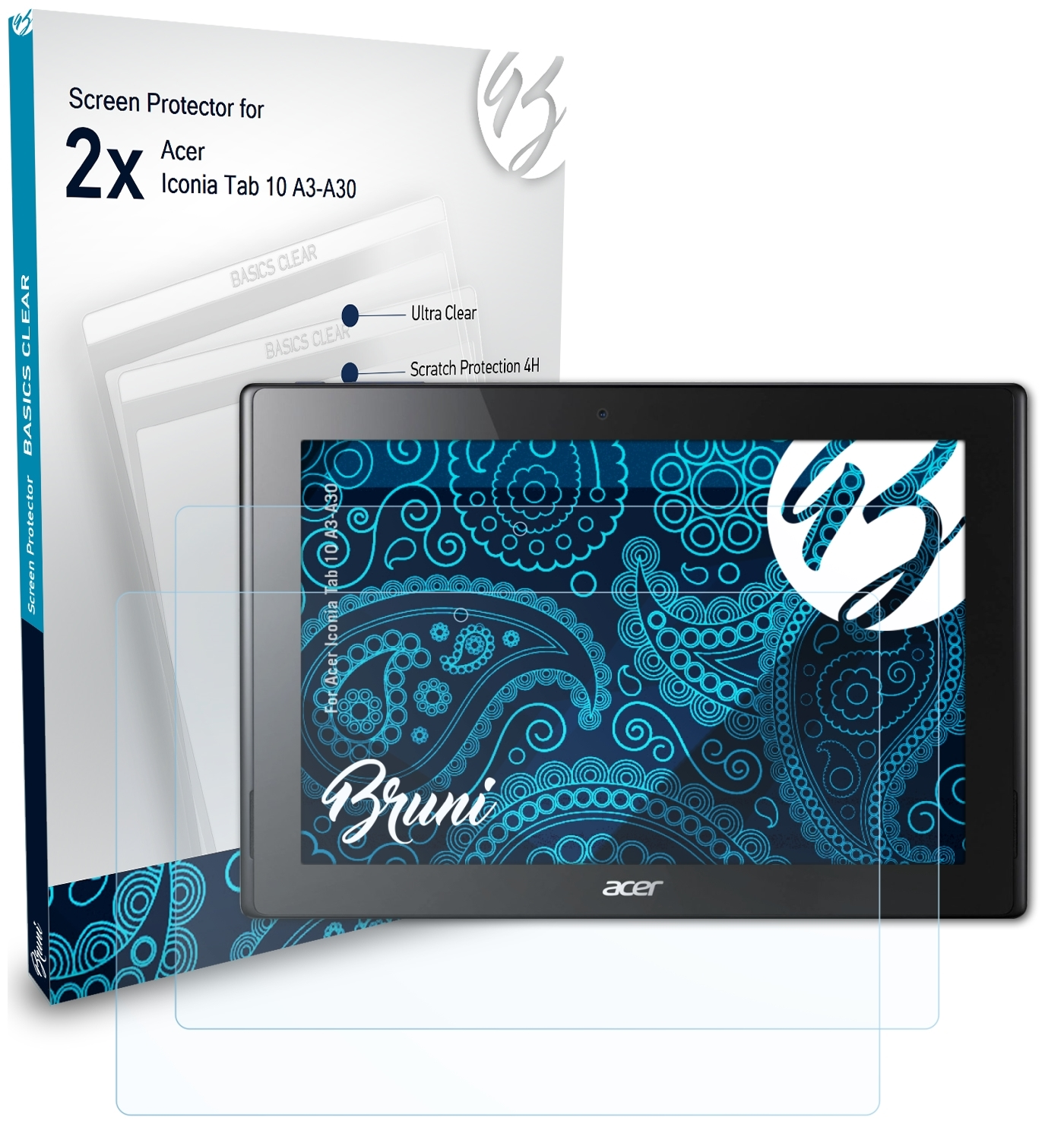Basics-Clear 2x Acer (A3-A30)) Iconia Tab 10 Schutzfolie(für BRUNI