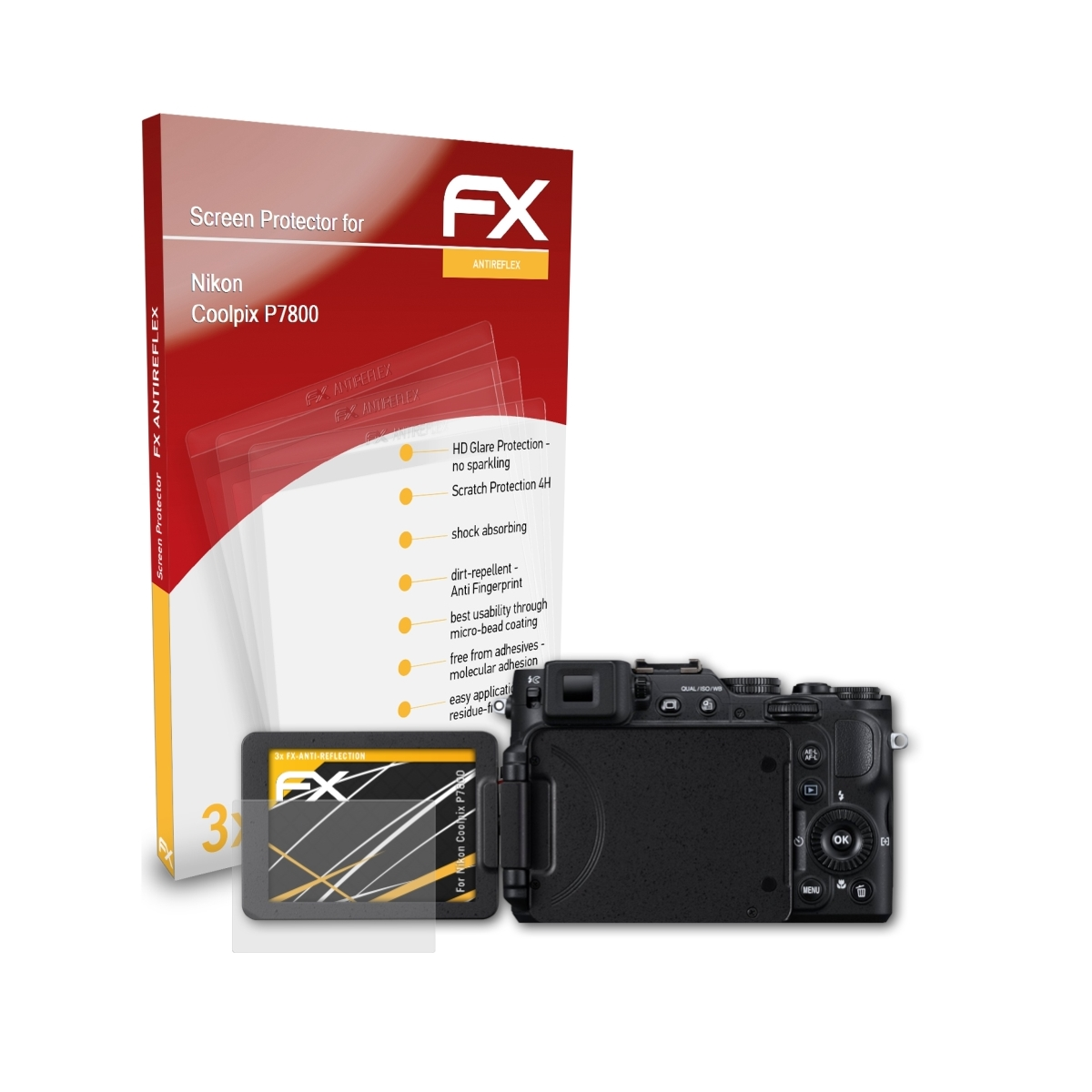 ATFOLIX 3x FX-Antireflex Nikon Displayschutz(für Coolpix P7800)