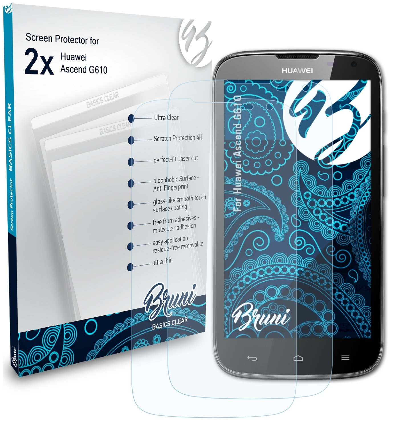 BRUNI 2x Basics-Clear Schutzfolie(für Ascend Huawei G610)
