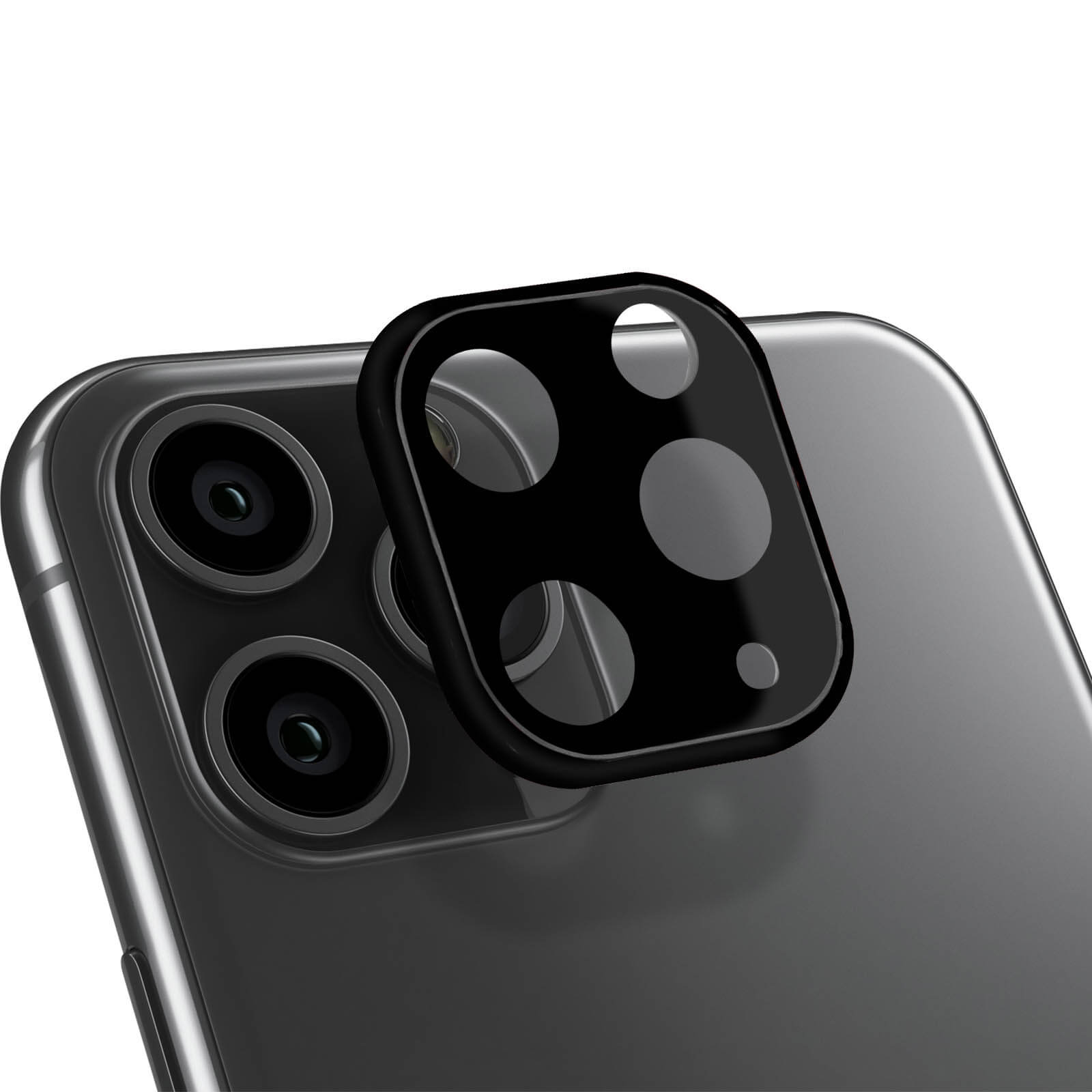 Un proteggi-obiettivo nero è posizionato sopra la fotocamera del telefono, che è visibile.