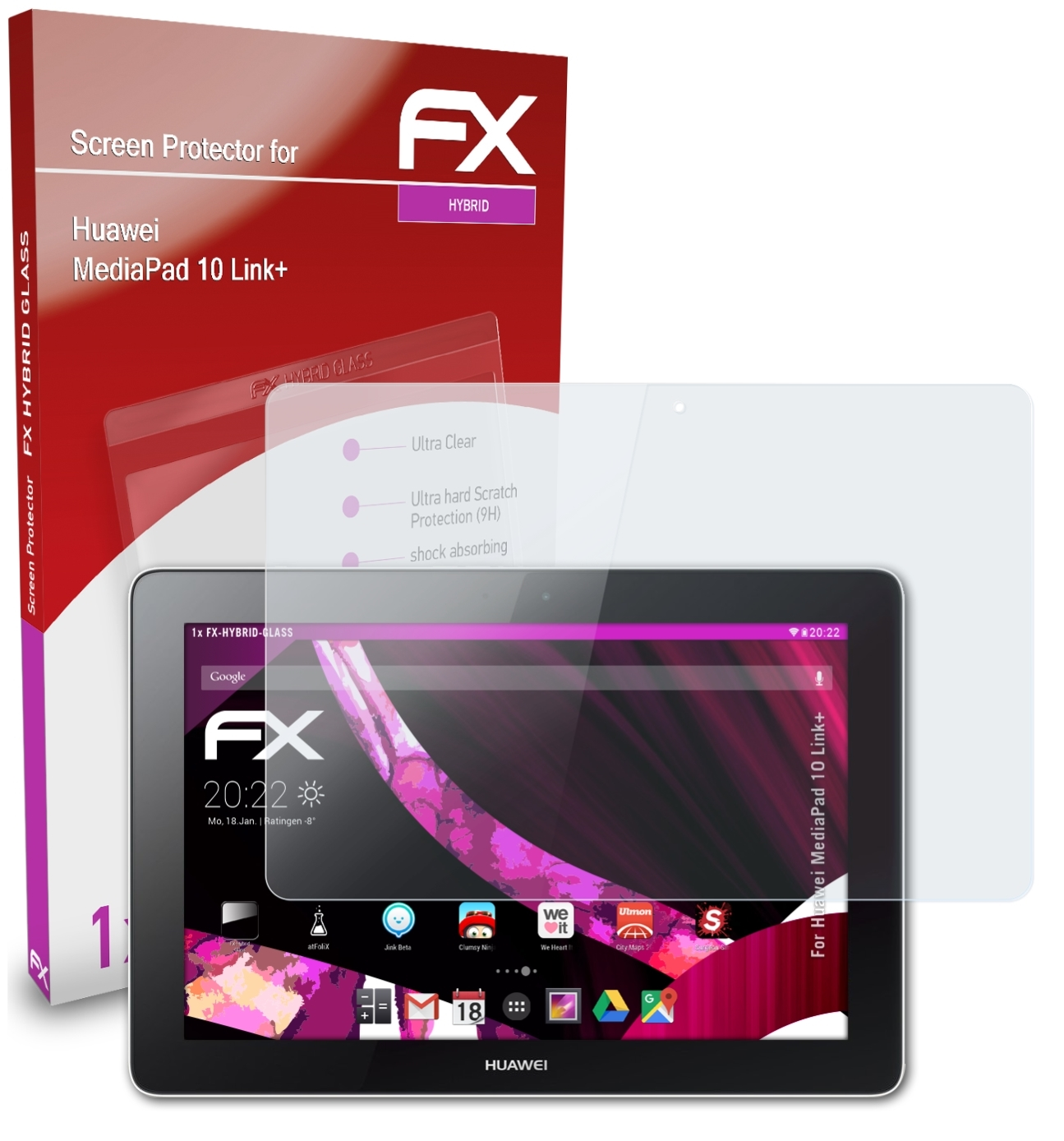 ATFOLIX FX-Hybrid-Glass Huawei Link+) 10 MediaPad Schutzglas(für