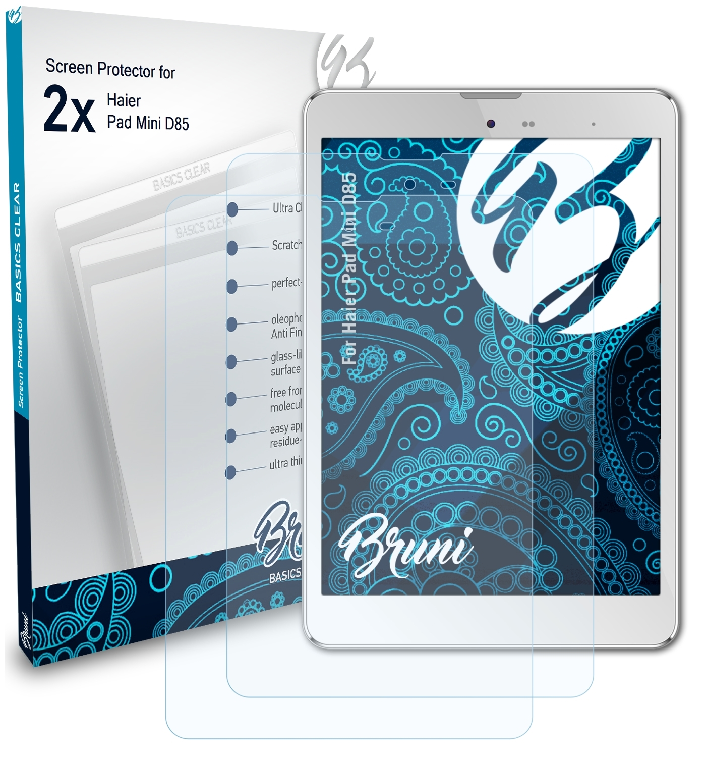 BRUNI Mini Basics-Clear Pad Haier D85) 2x Schutzfolie(für