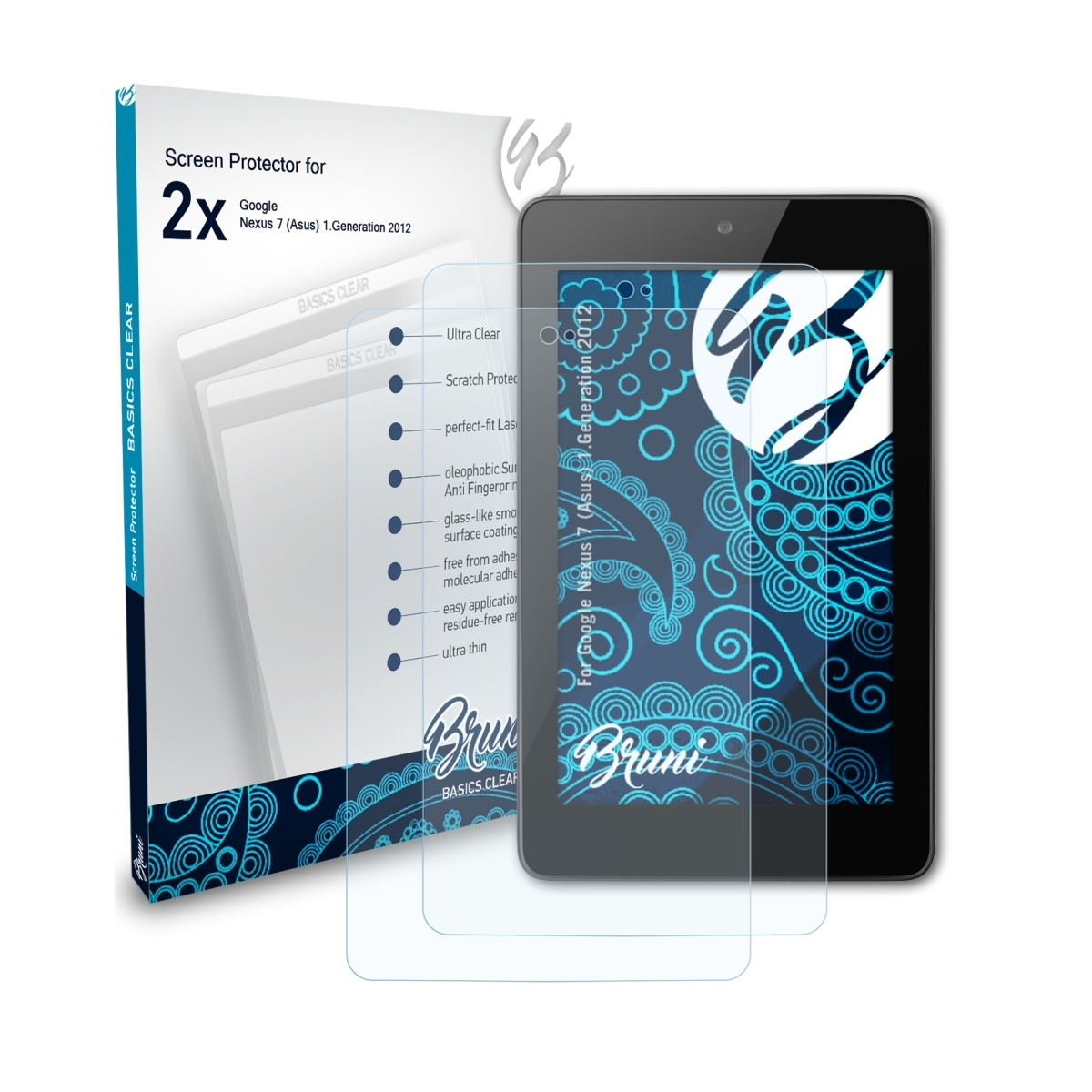 Nexus 2012)) (1.Generation 7 BRUNI Basics-Clear Google 2x Schutzfolie(für (Asus)