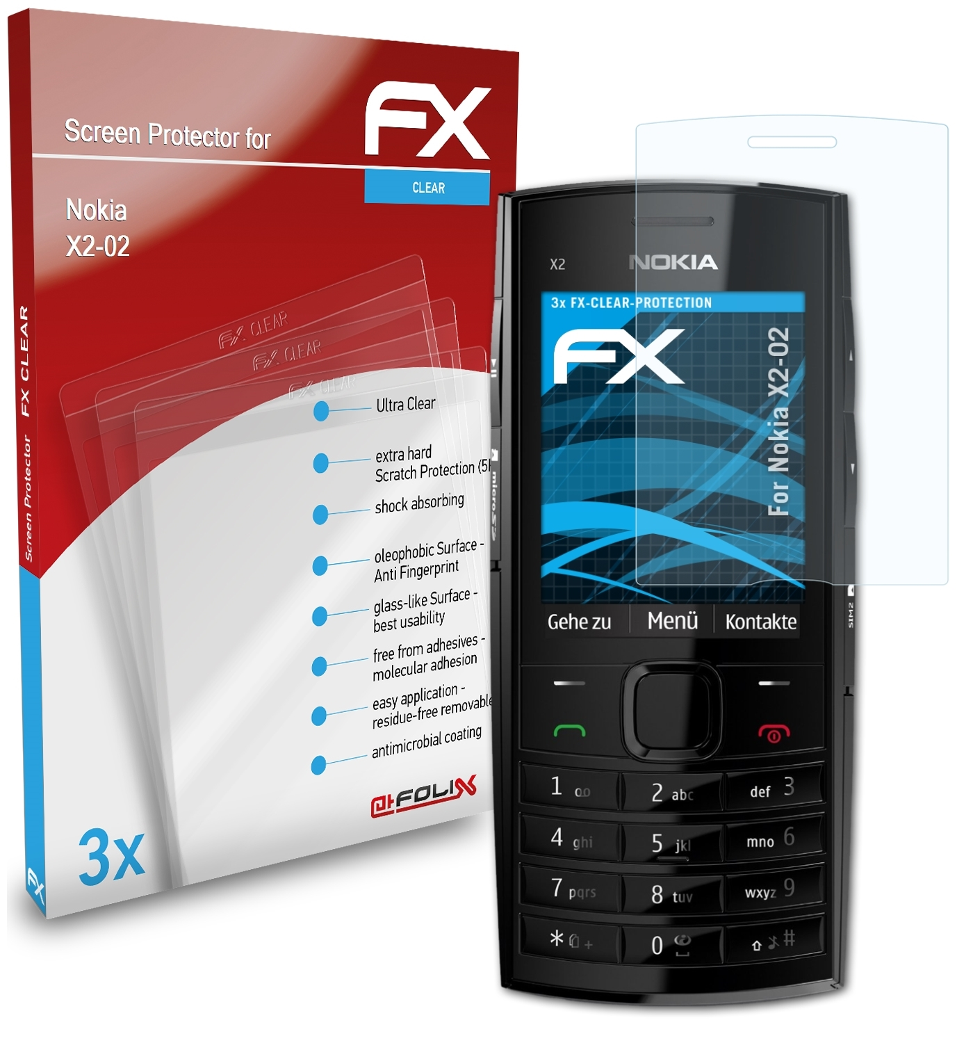 ATFOLIX 3x FX-Clear Displayschutz(für Nokia X2-02)