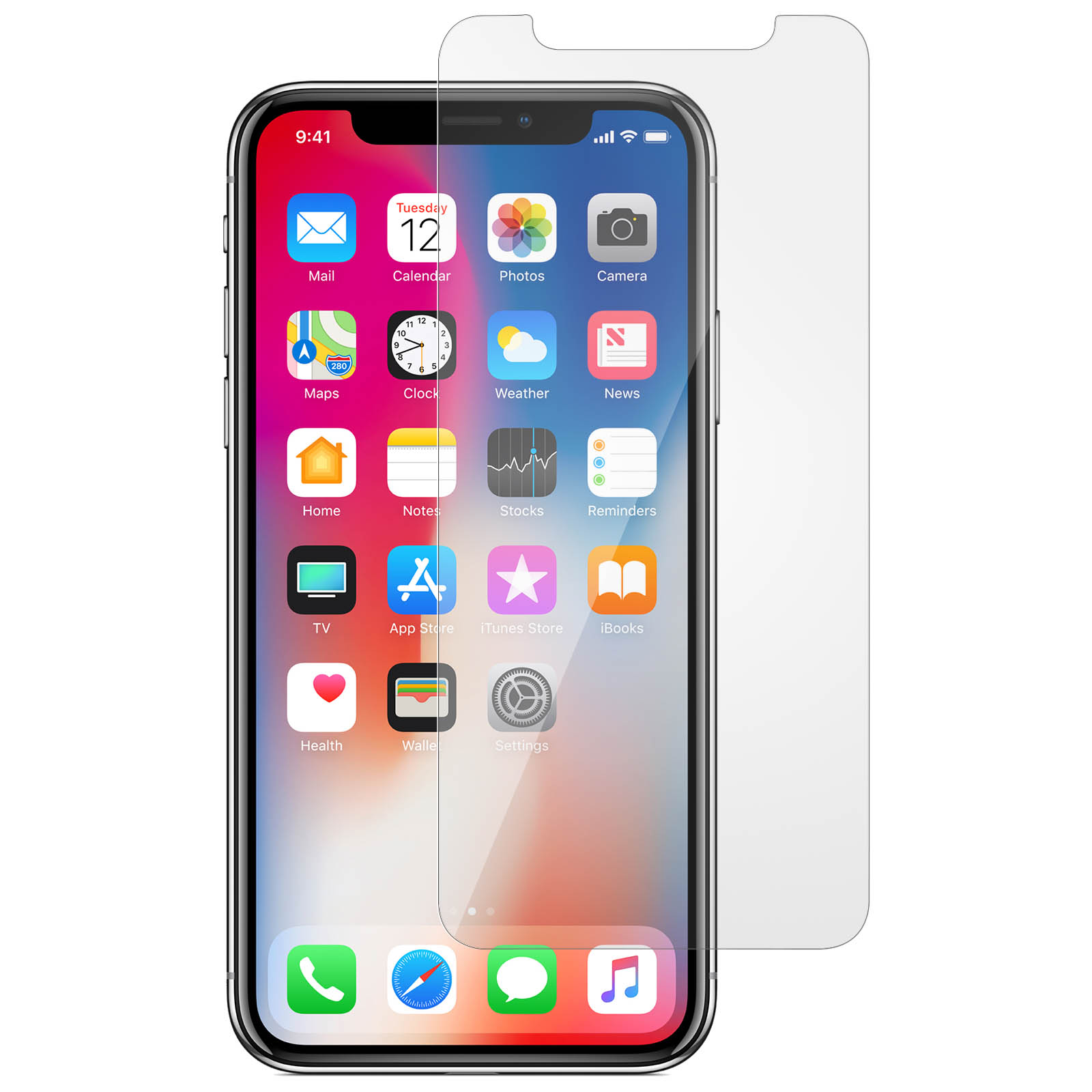 Un telefono con app sullo schermo e protezione. La protezione è trasparente.