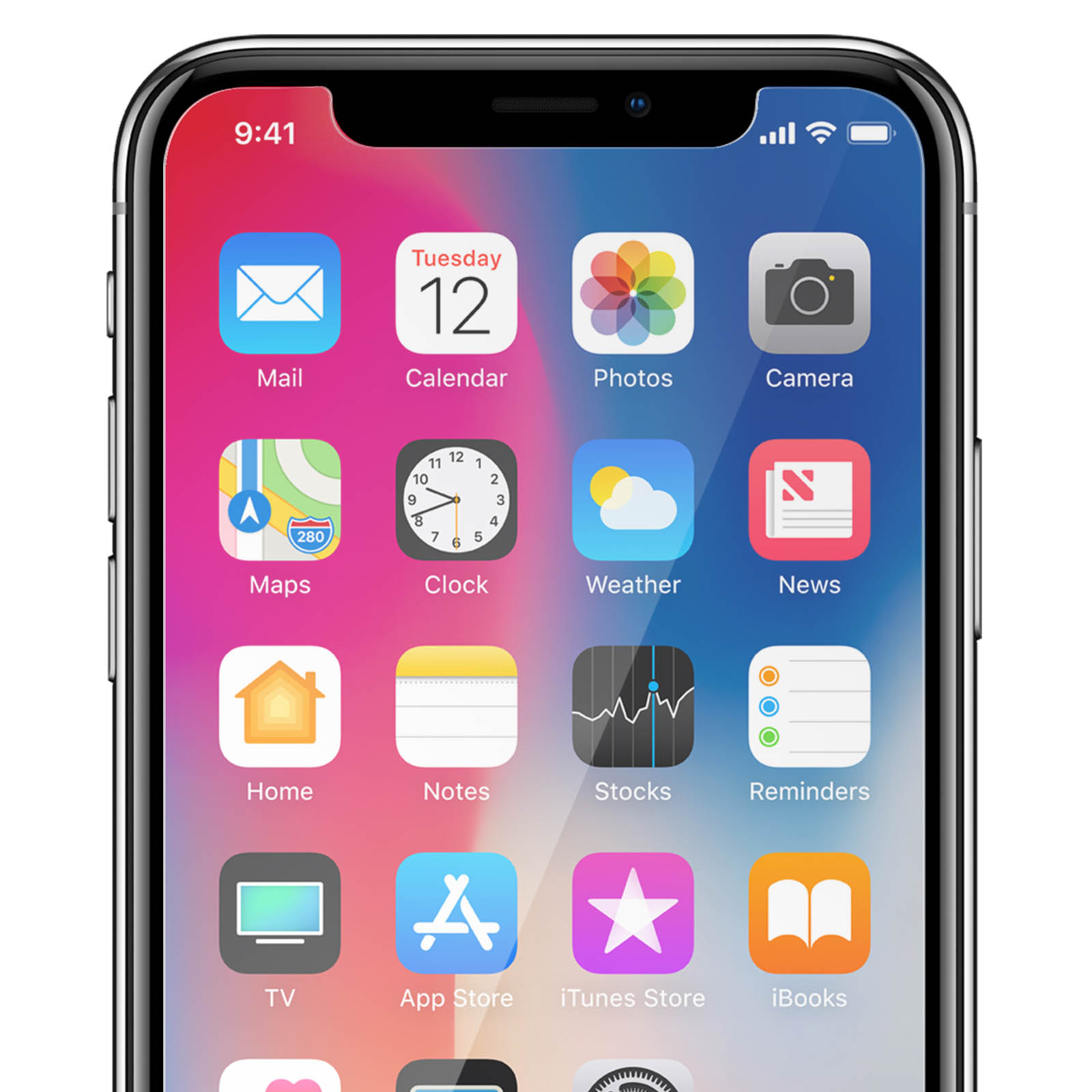 Primo piano di uno schermo del telefono con icone delle app. L'ora e la batteria sono visibili in alto.
