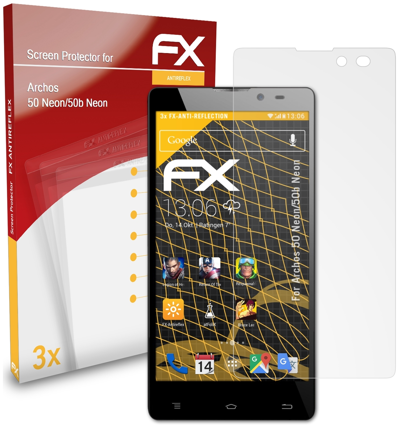 Archos Neon/50b Neon) 50 3x FX-Antireflex Displayschutz(für ATFOLIX