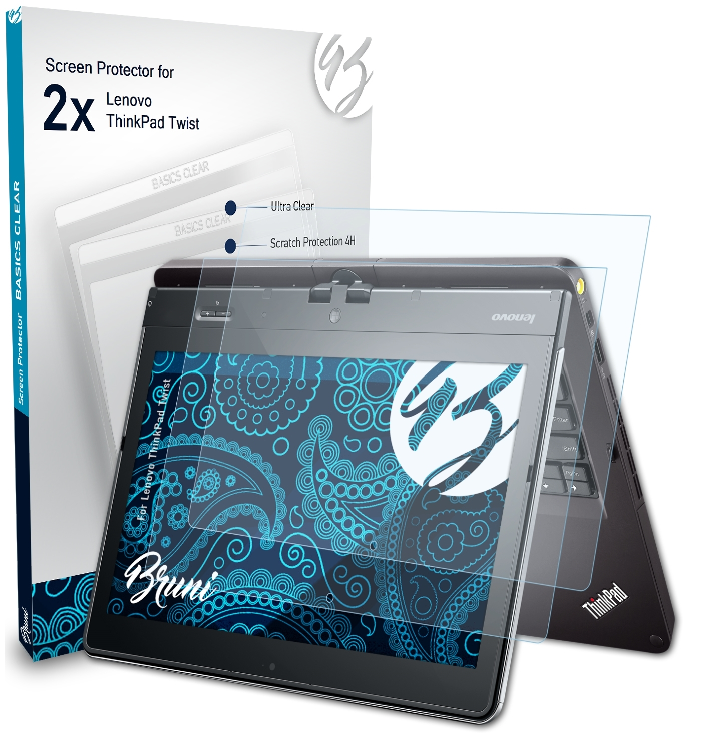 BRUNI 2x Basics-Clear ThinkPad Schutzfolie(für Twist) Lenovo
